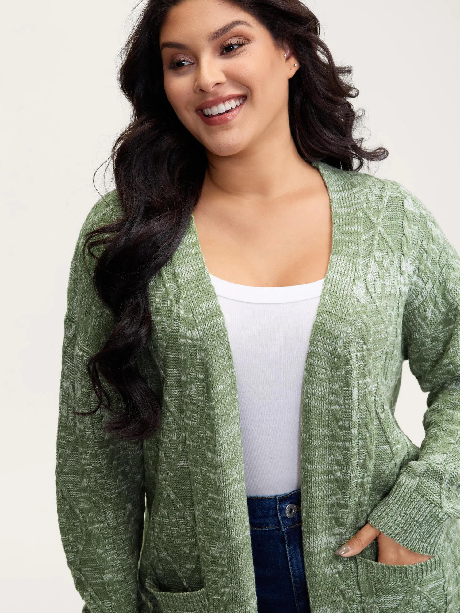 Cable Knit Textured Pockets Knit Cardigan sold by Bloomchic