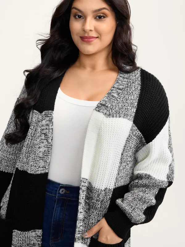 Checkered Heather Textured Open-Front Cardigan made by Bloomchic