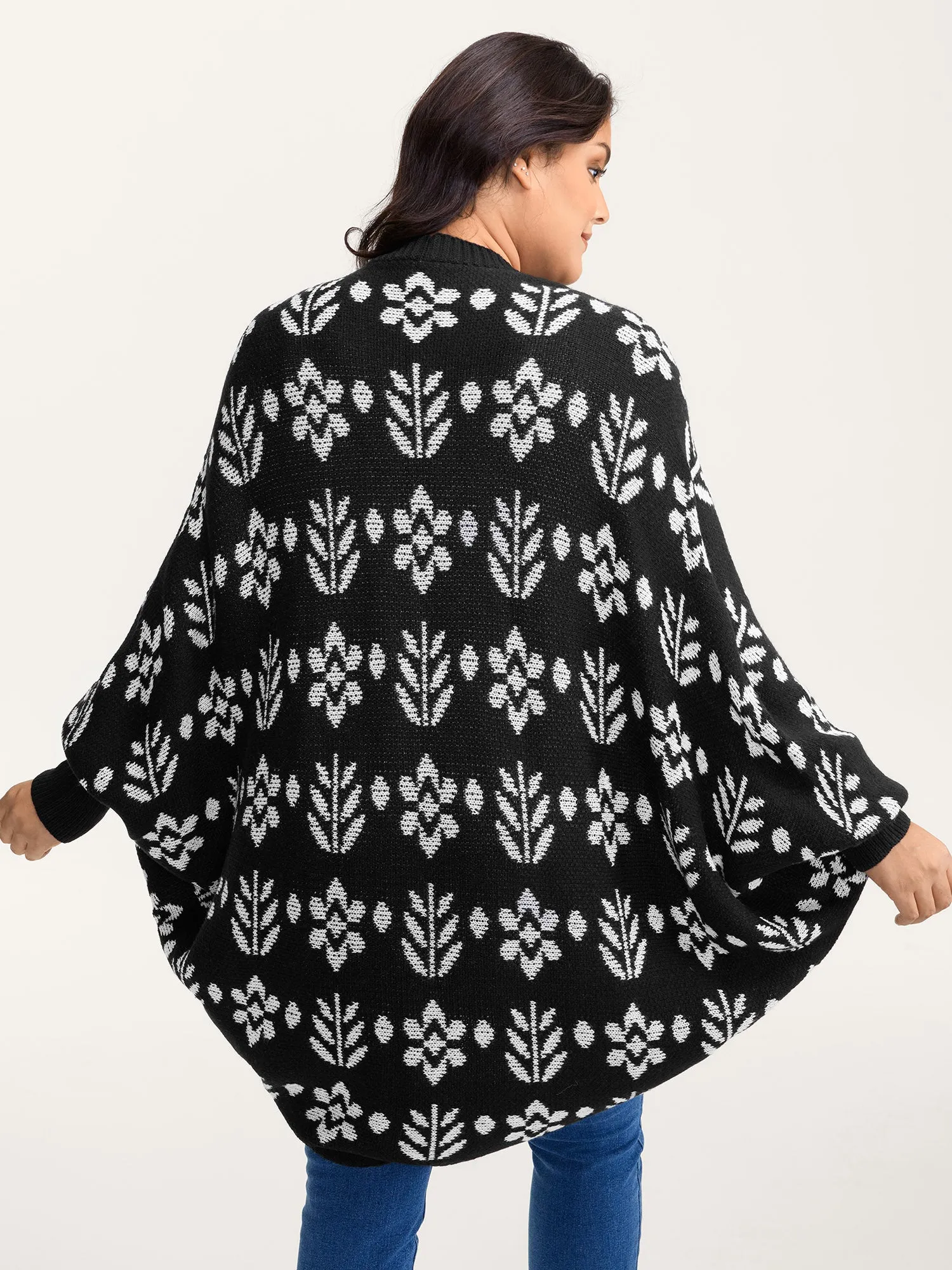 Floral Pattern Cloak-Style Cardigan sold by Bloomchic product image thumbnail 4