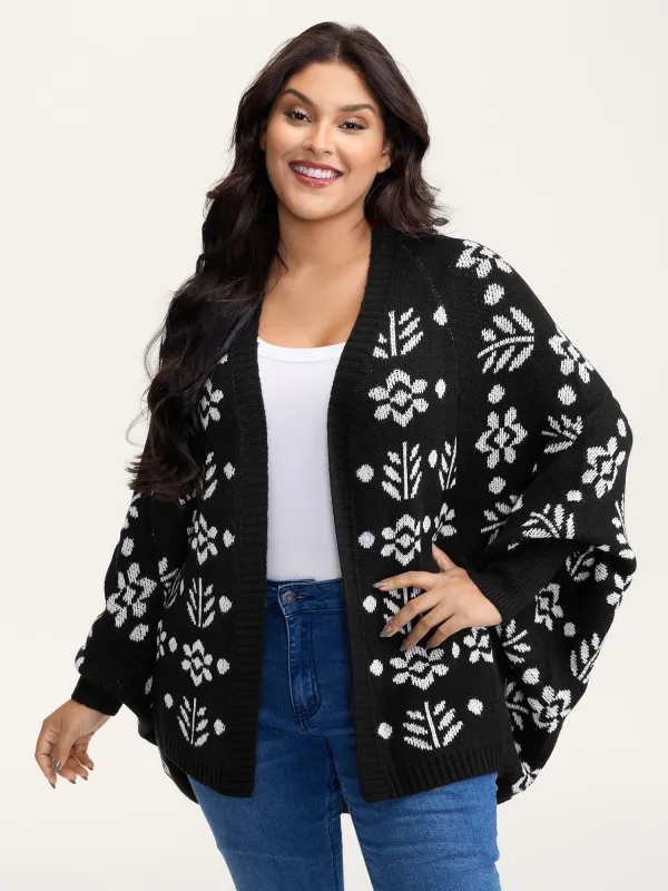 Floral Pattern Cloak-Style Cardigan sold by Bloomchic