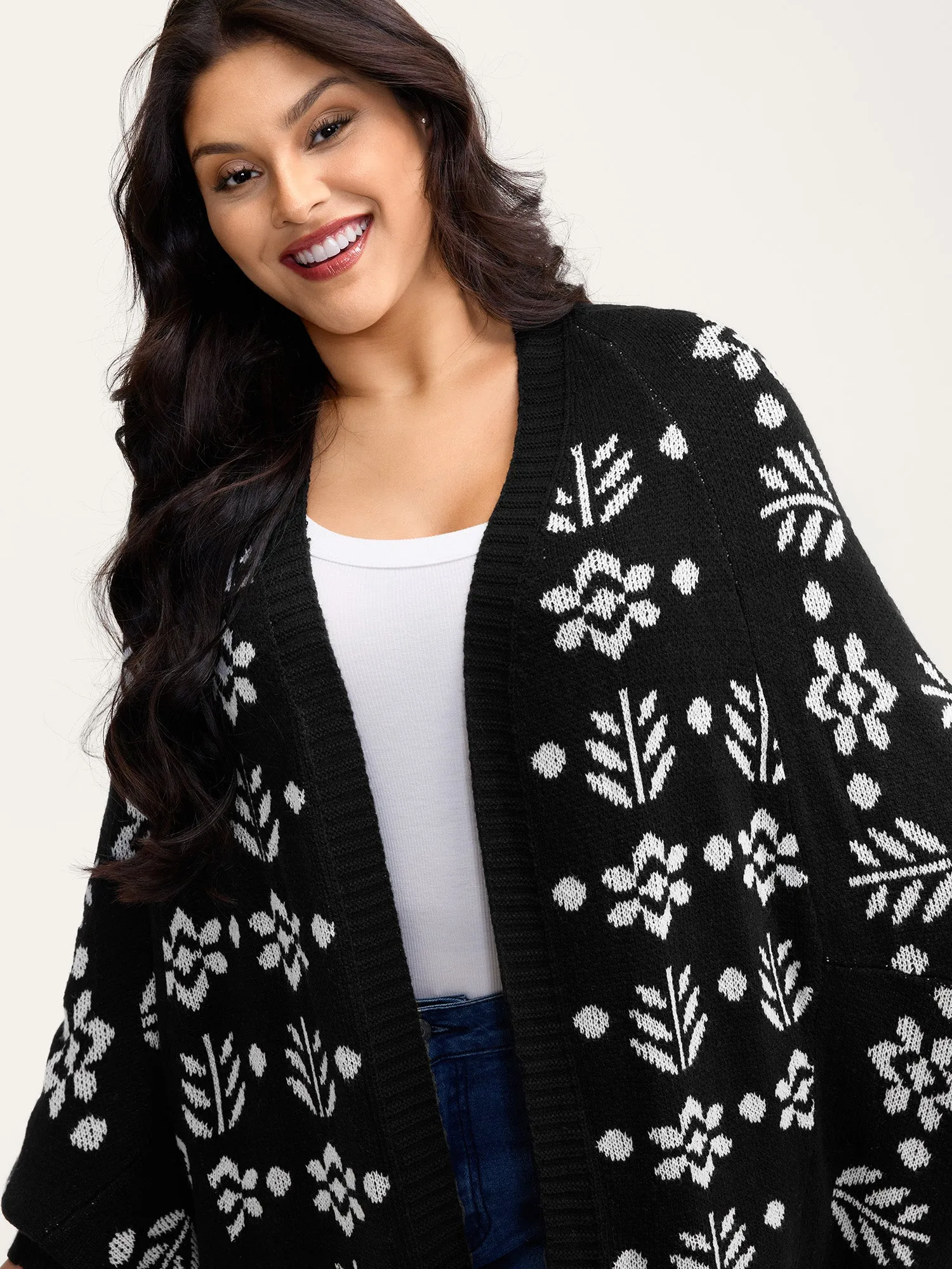 Floral Pattern Cloak-Style Cardigan sold by Bloomchic product image thumbnail 2