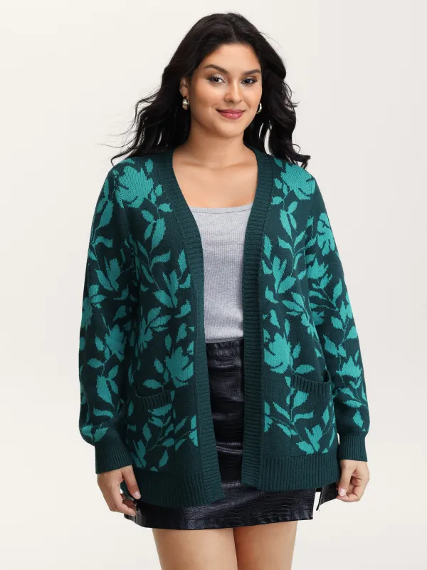 Floral Print V-Neck Ribbed Knit Cardigan sold by Bloomchic