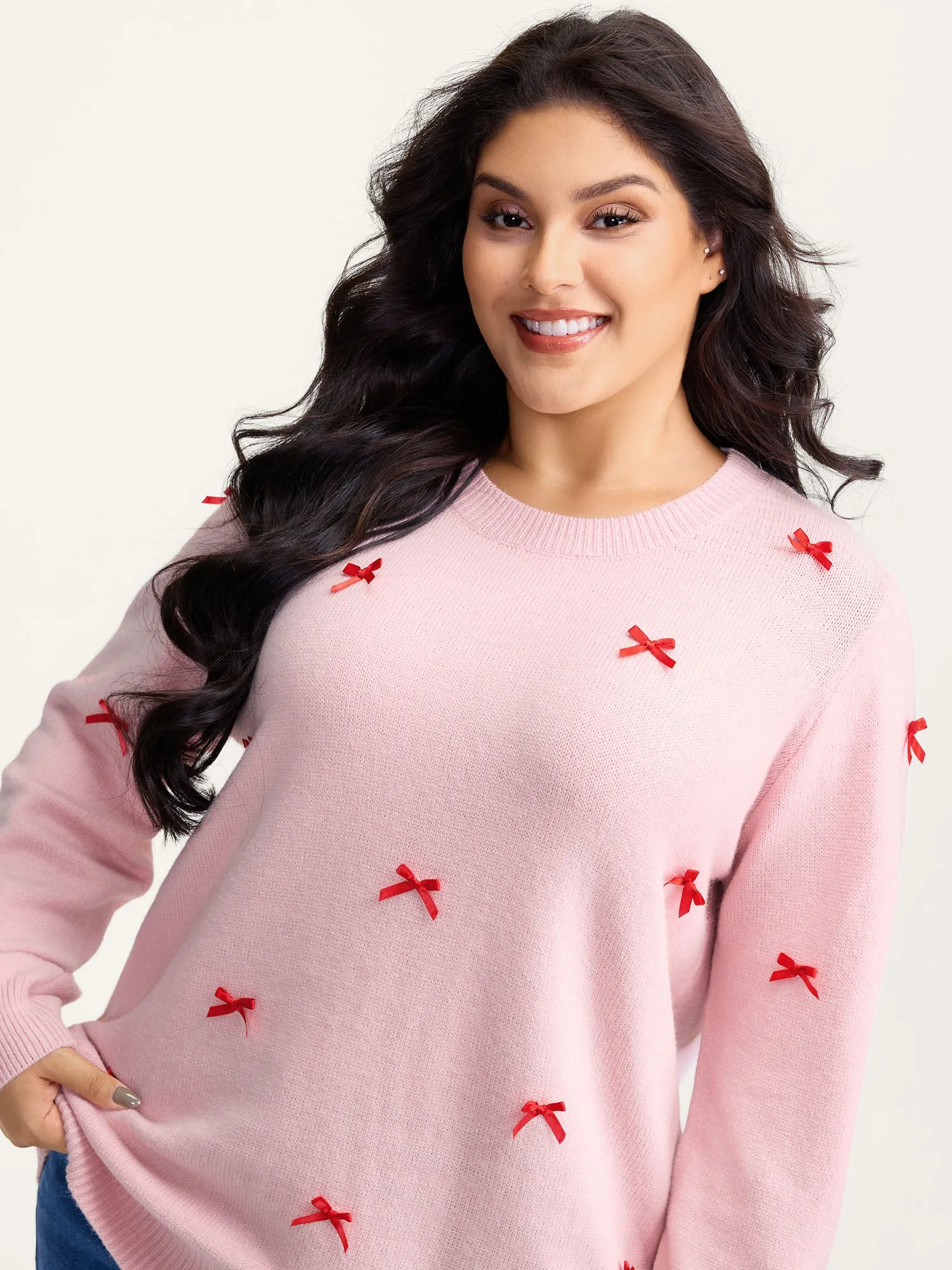 Bowknot Detail Ribbed Hem Pullover sold by Bloomchic