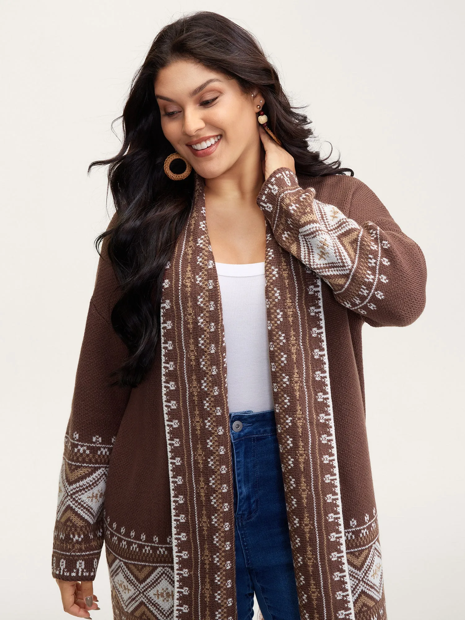 Boho Jacquard Folded Collar Tassels Cardigan sold by Bloomchic product image thumbnail 2