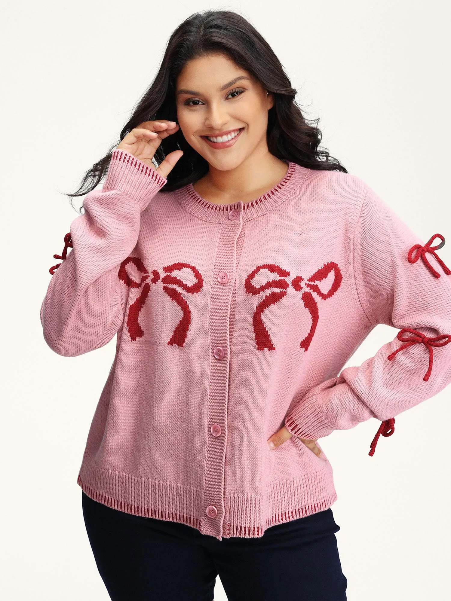 Bowknot Pattern Textured Knit Cardigan sold by Bloomchic product image thumbnail 2