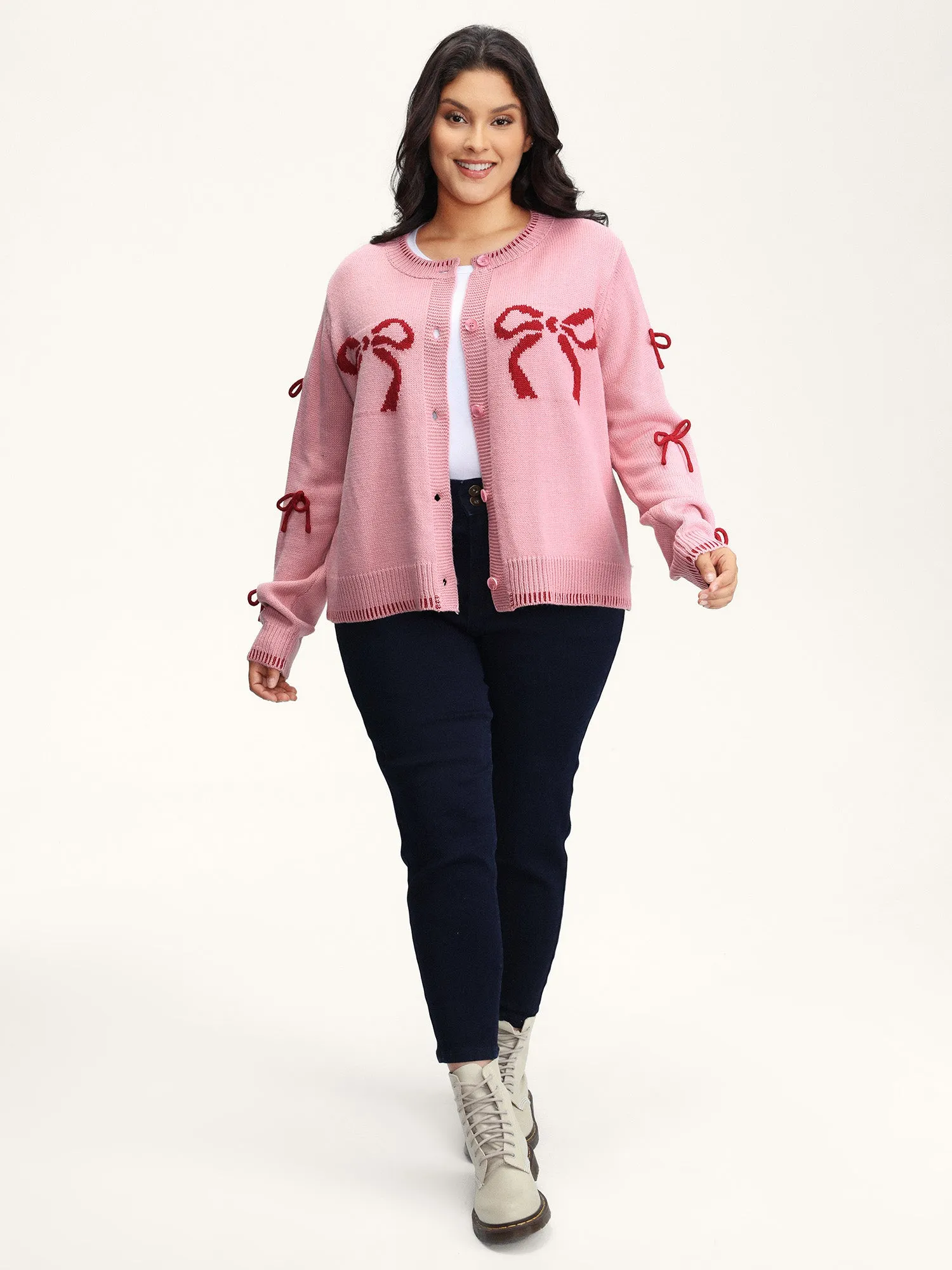 Bowknot Pattern Textured Knit Cardigan sold by Bloomchic product image thumbnail 3