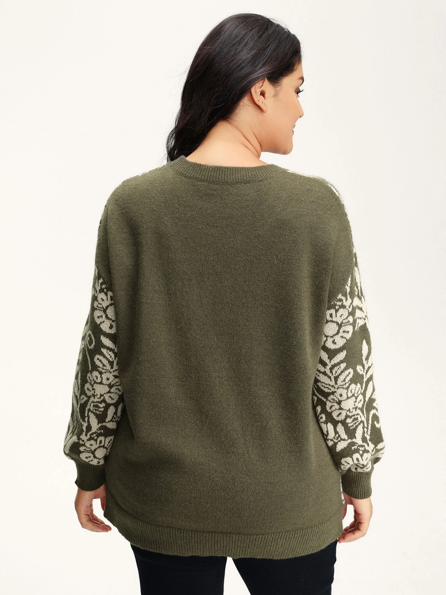 Retro Floral Jacquard Lantern Sleeve Cardigan sold by Bloomchic product image thumbnail 4