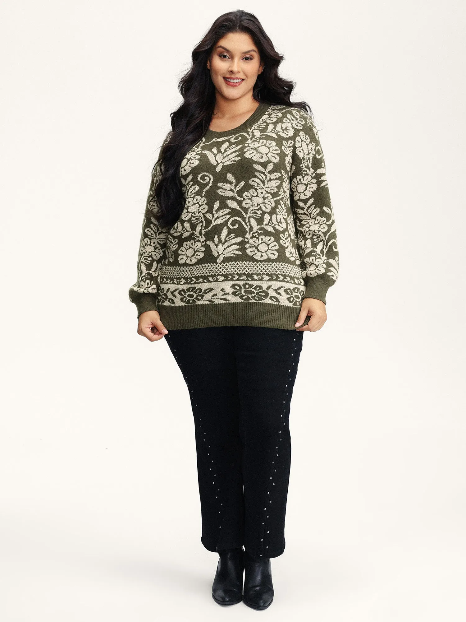 Retro Floral Jacquard Lantern Sleeve Cardigan sold by Bloomchic product image thumbnail 3