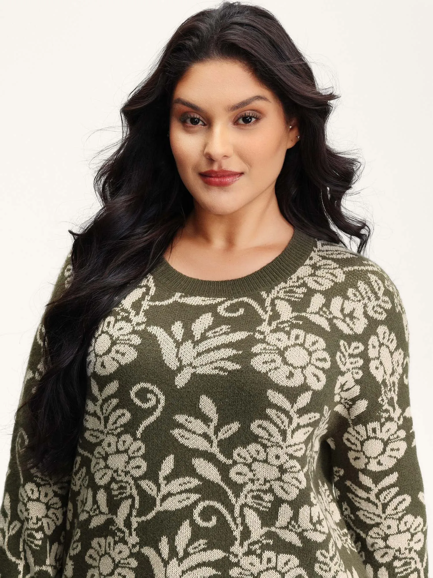 Retro Floral Jacquard Lantern Sleeve Cardigan sold by Bloomchic product image thumbnail 2