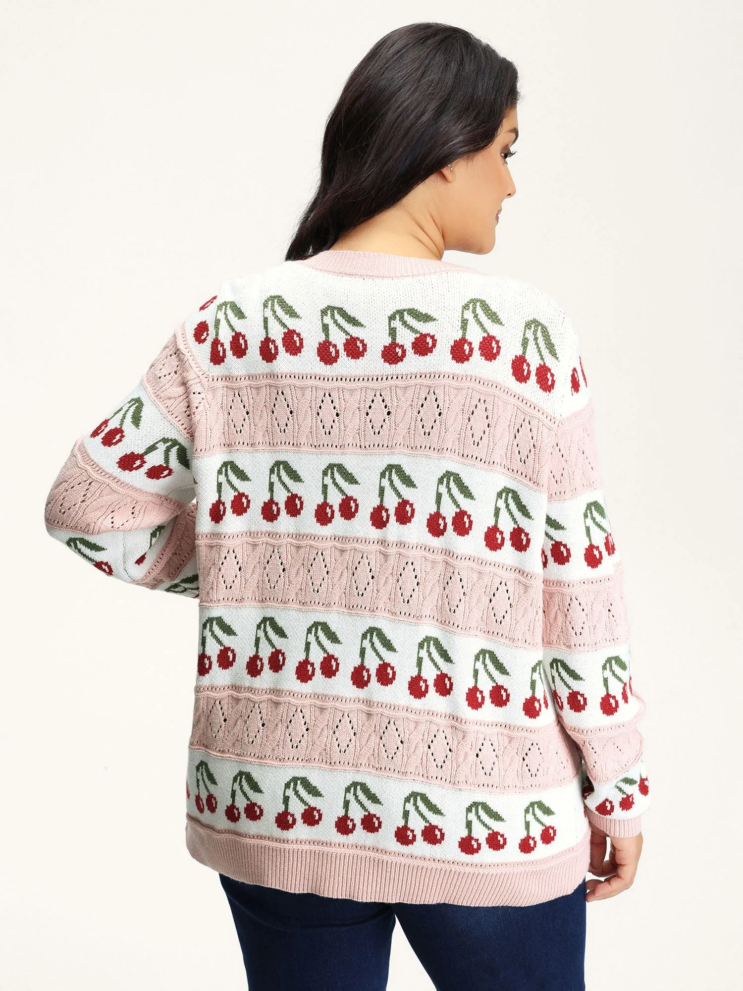 Cherry Jacquard Print Button Knit Cardigan sold by Bloomchic product image thumbnail 4