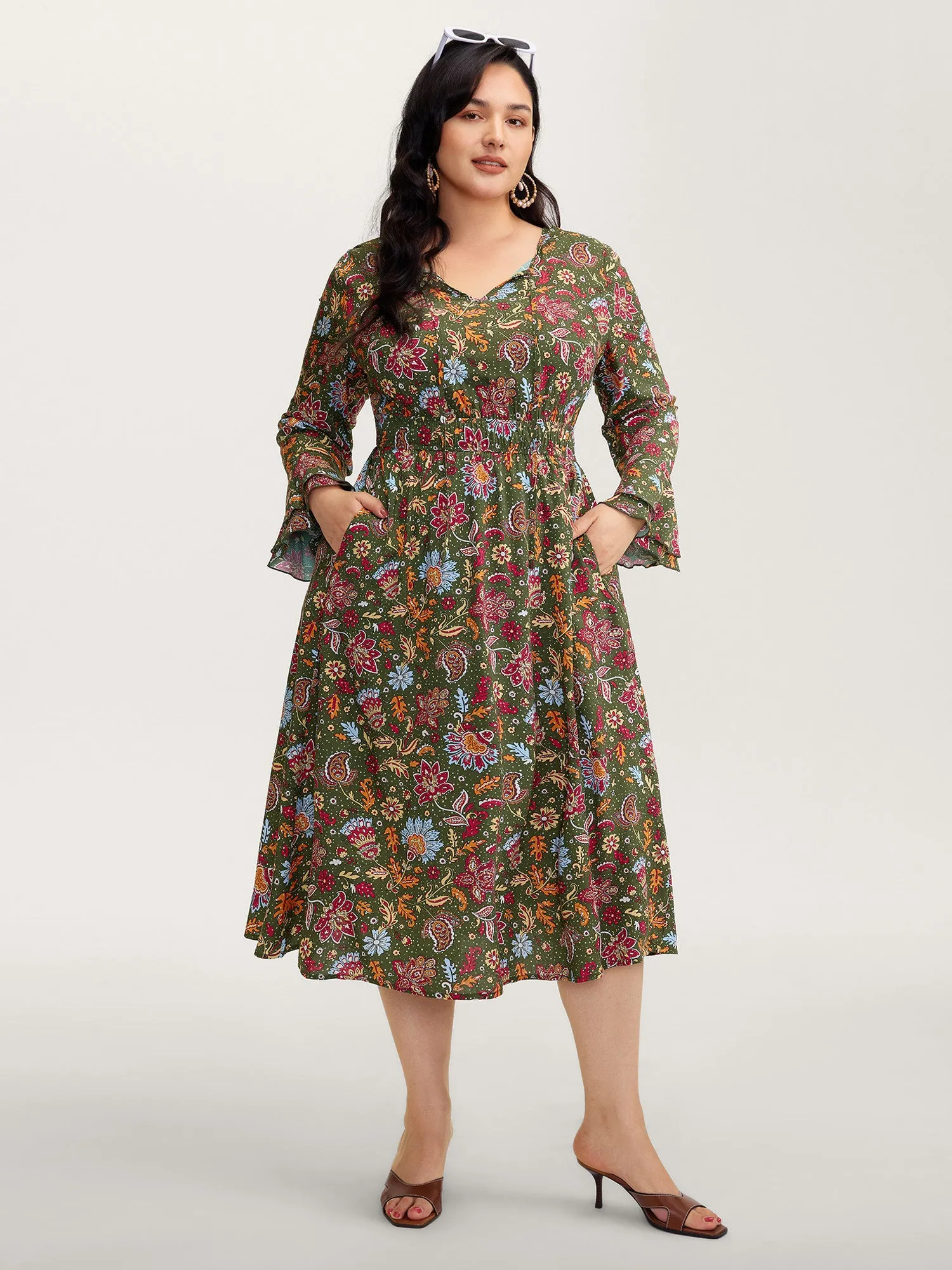 Floral Print Pleated Waist Maxi Dress sold by Bloomchic