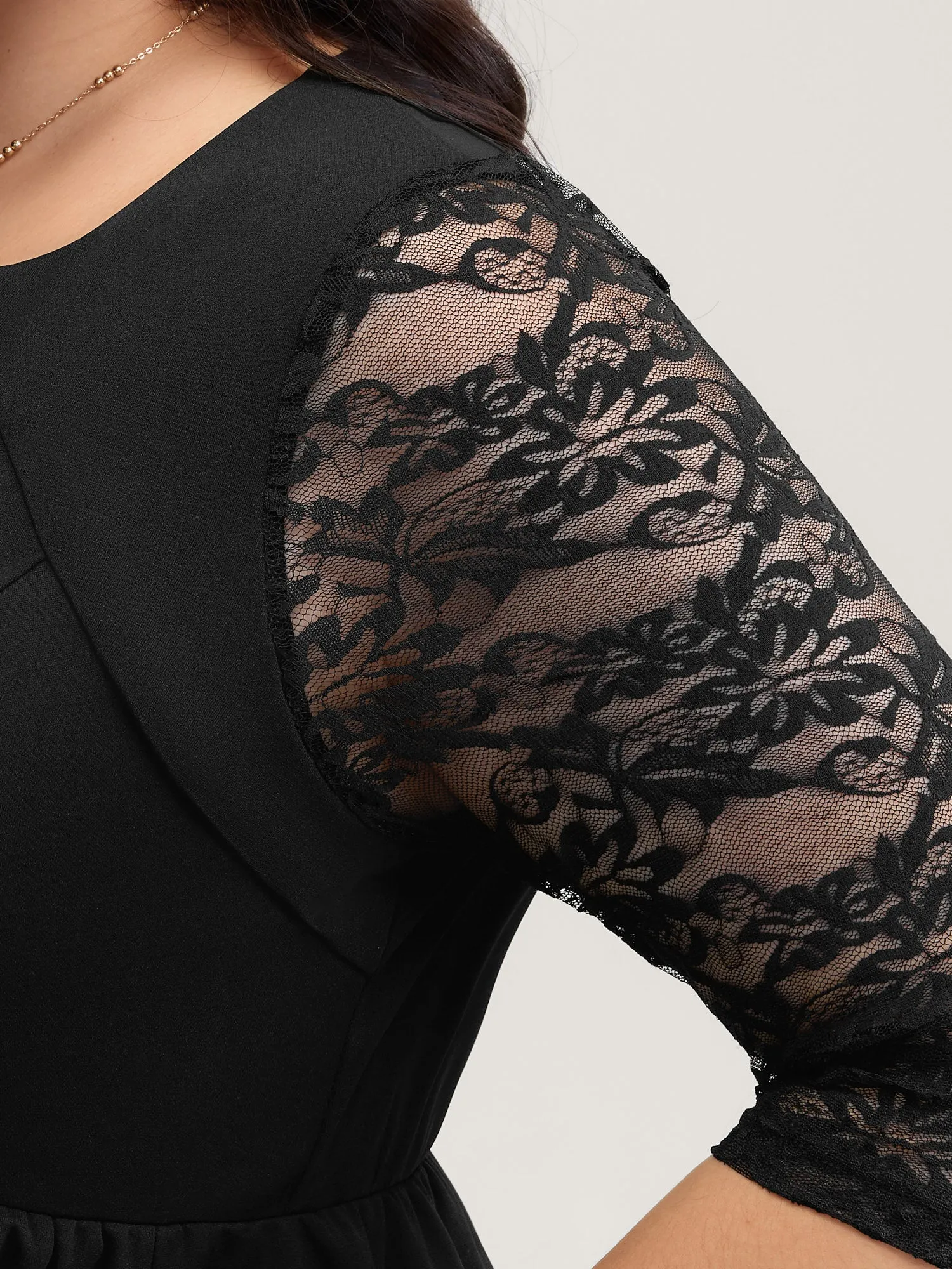 Stretchy Sheer Sleeve Cinched-Waist Midi Dress sold by Bloomchic product image thumbnail 3