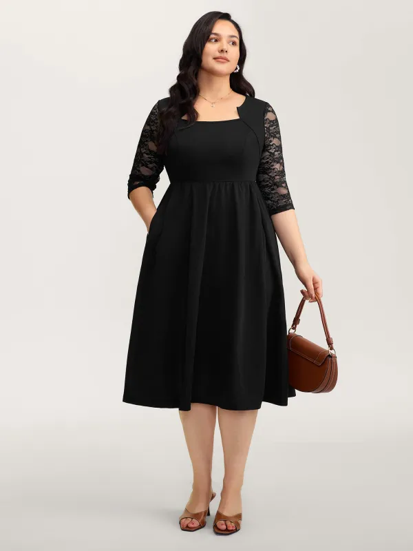 Stretchy Sheer Sleeve Cinched-Waist Midi Dress sold by Bloomchic
