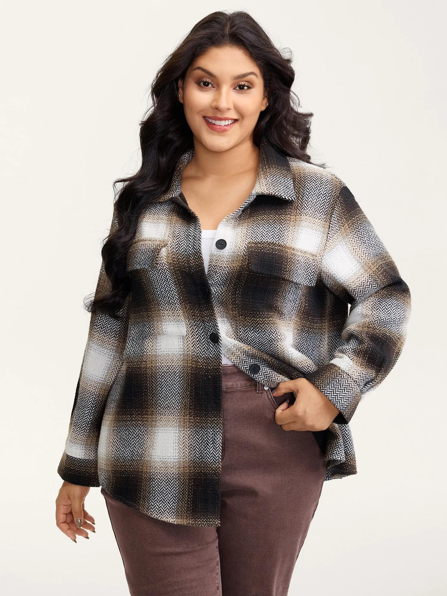 Plaid Print Button-Down Jacket sold by Bloomchic product image thumbnail 4