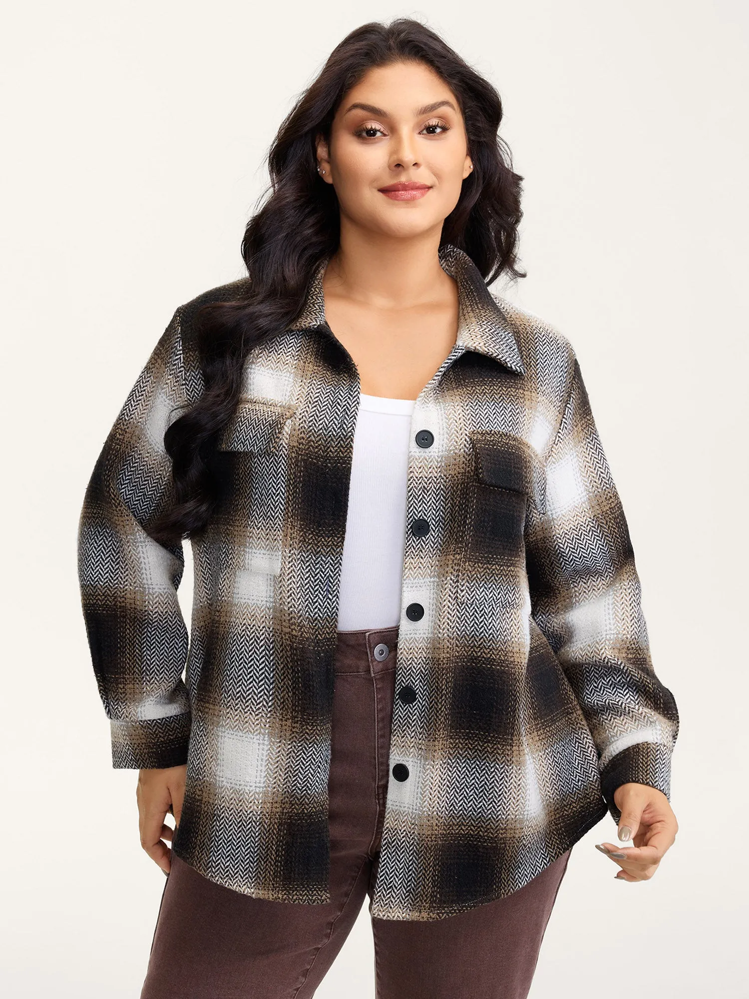 Plaid Print Button-Down Jacket sold by Bloomchic