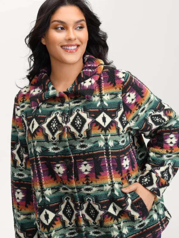 Geometric Velvet Button Pockets Coat sold by Bloomchic