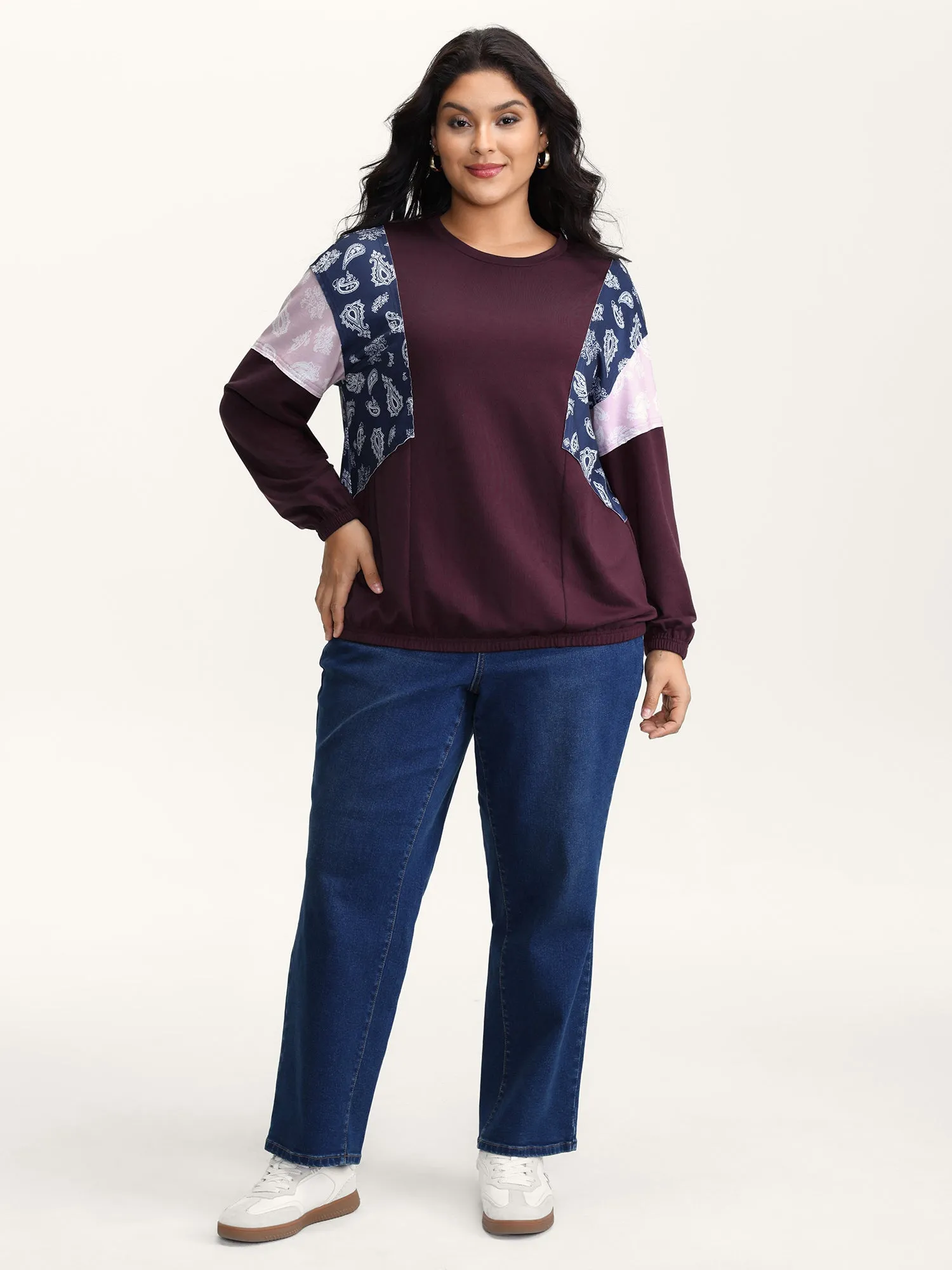 Floral Print Contrast Relaxed-Fit Sweatshirt sold by Bloomchic product image thumbnail 3