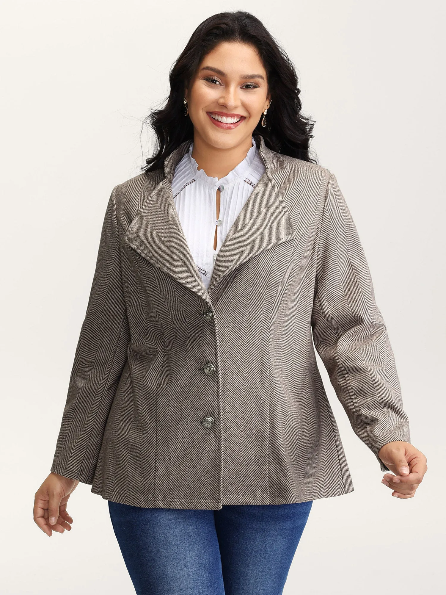 Herringbone Pattern Cinched-Waist Jacket sold by Bloomchic product image thumbnail 4