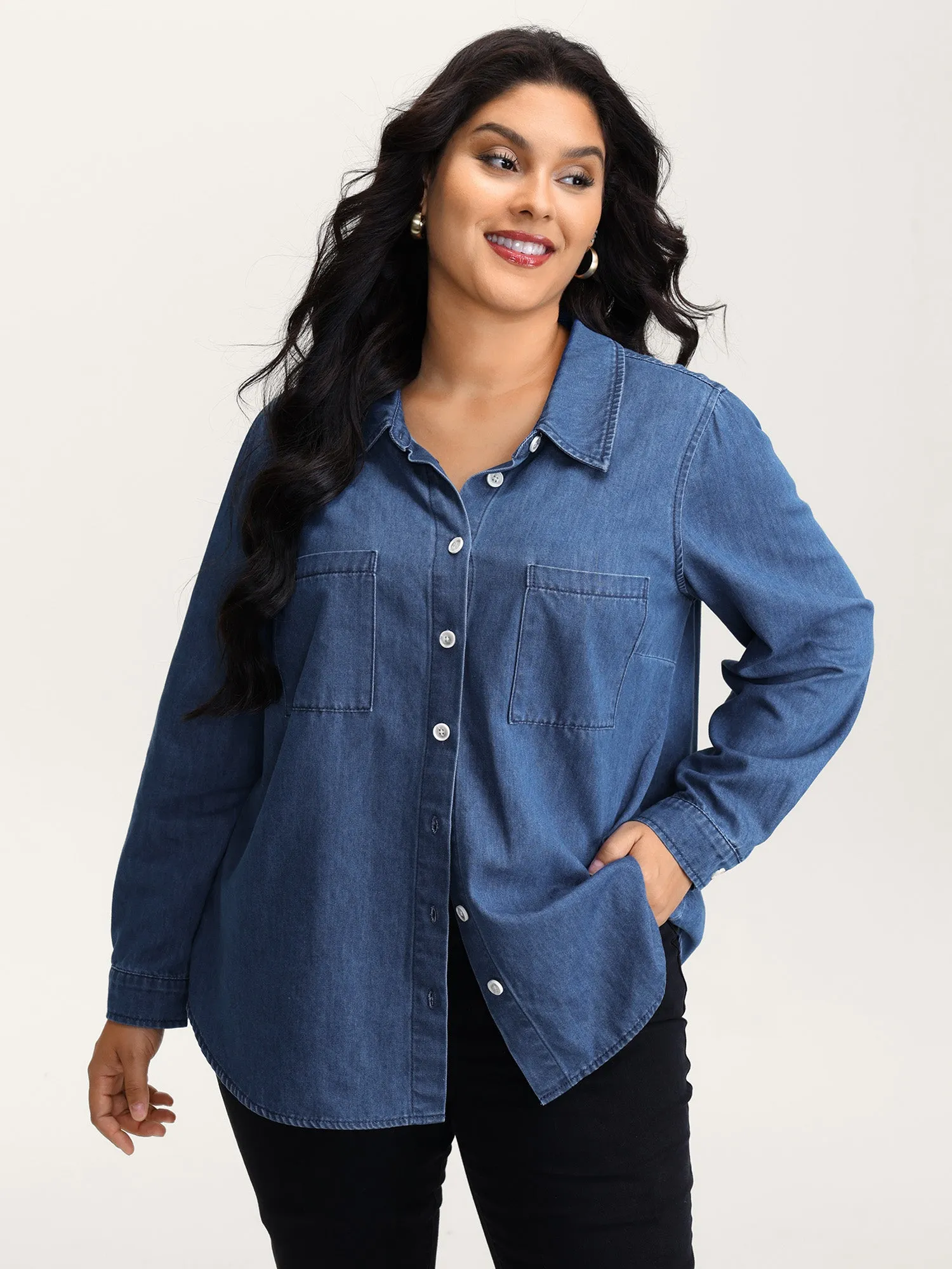 Arc Hem Pockets Denim Top sold by Bloomchic product image thumbnail 3