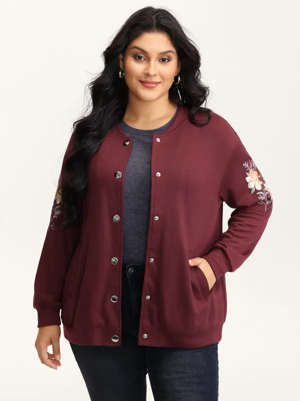 Embroidered Sleeve Button-Down Jacket sold by Bloomchic
