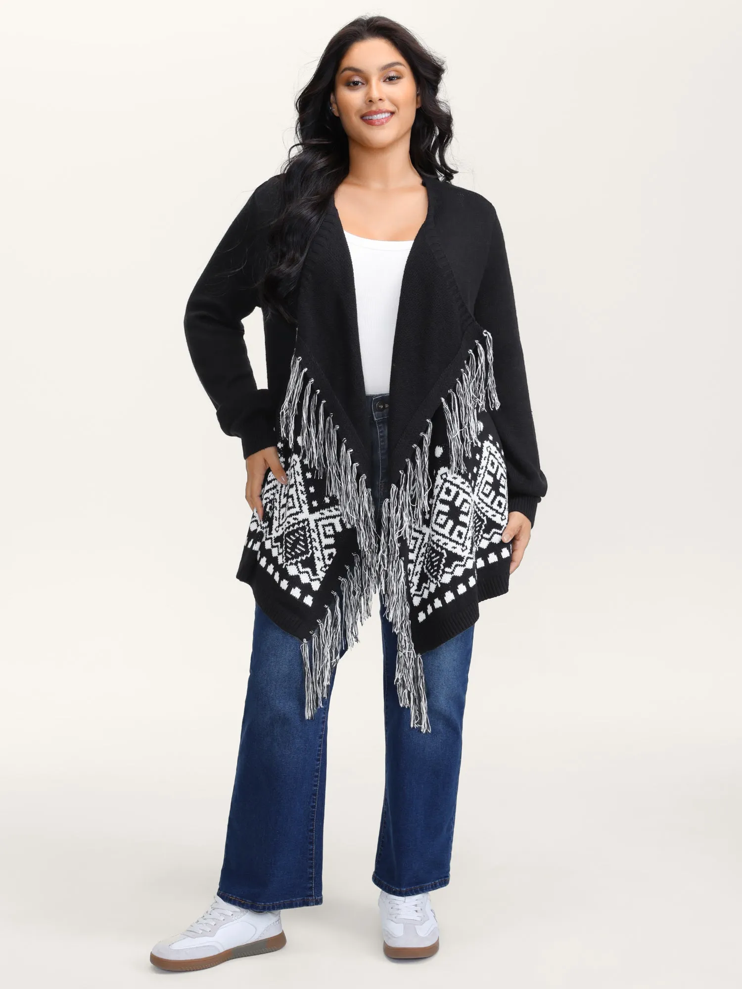 Geometrical Print Tassels Knit Cardigan sold by Bloomchic product image thumbnail 3