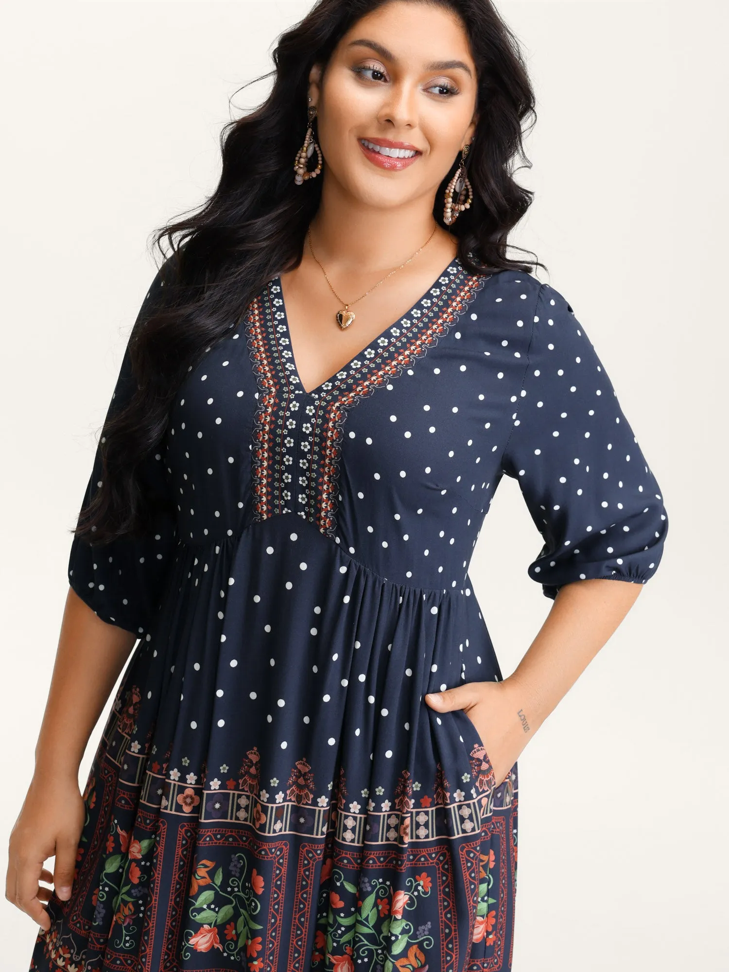 Boho Floral Print Pockets Contrast Maxi Dress sold by Bloomchic product image thumbnail 2