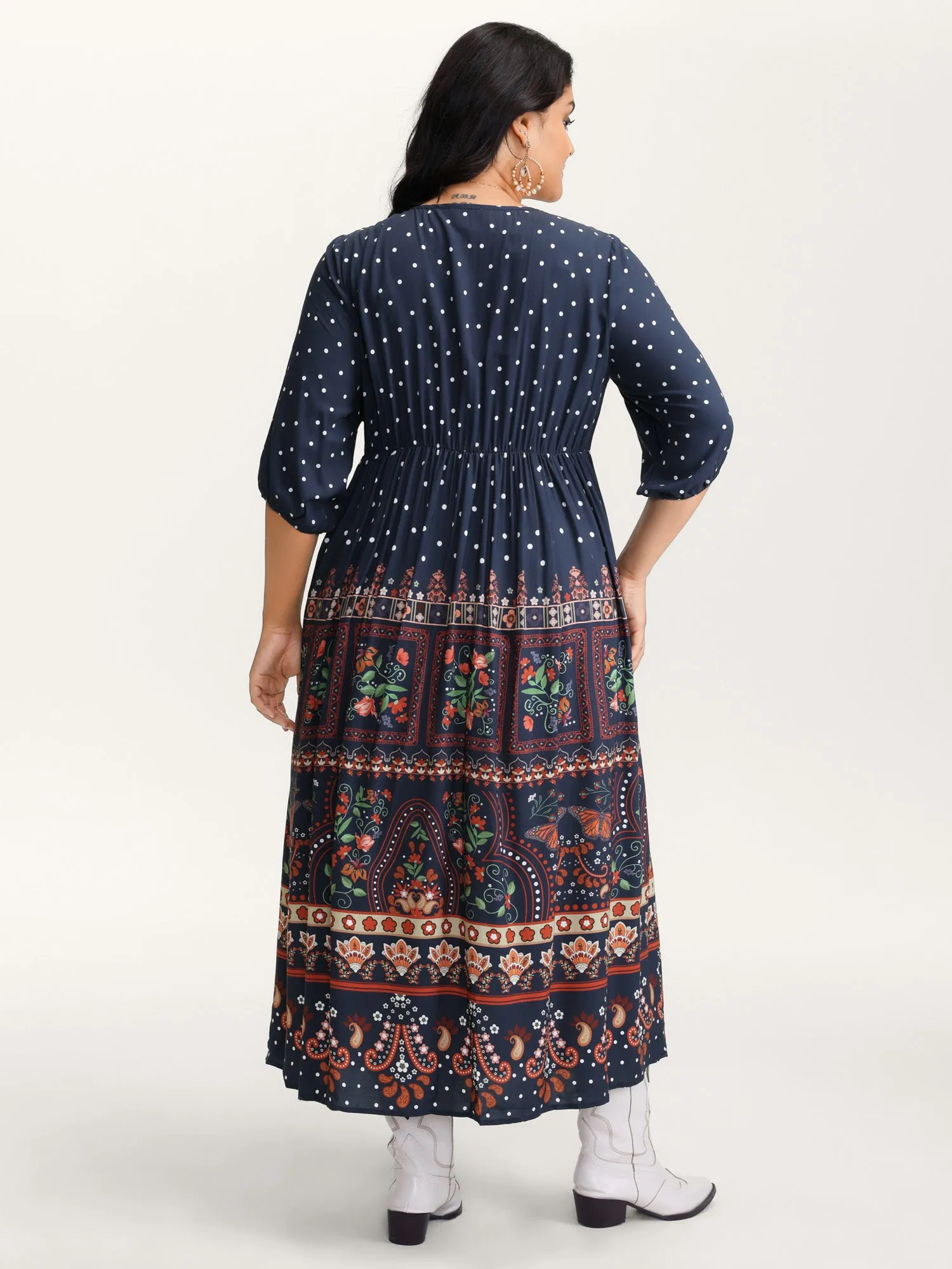 Boho Floral Print Pockets Contrast Maxi Dress sold by Bloomchic product image thumbnail 5