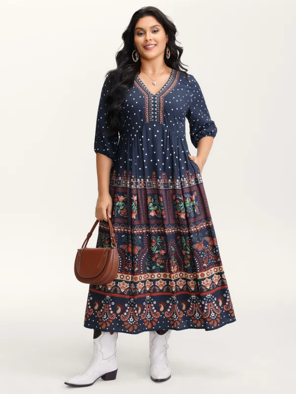 Boho Floral Print Pockets Contrast Maxi Dress sold by Bloomchic