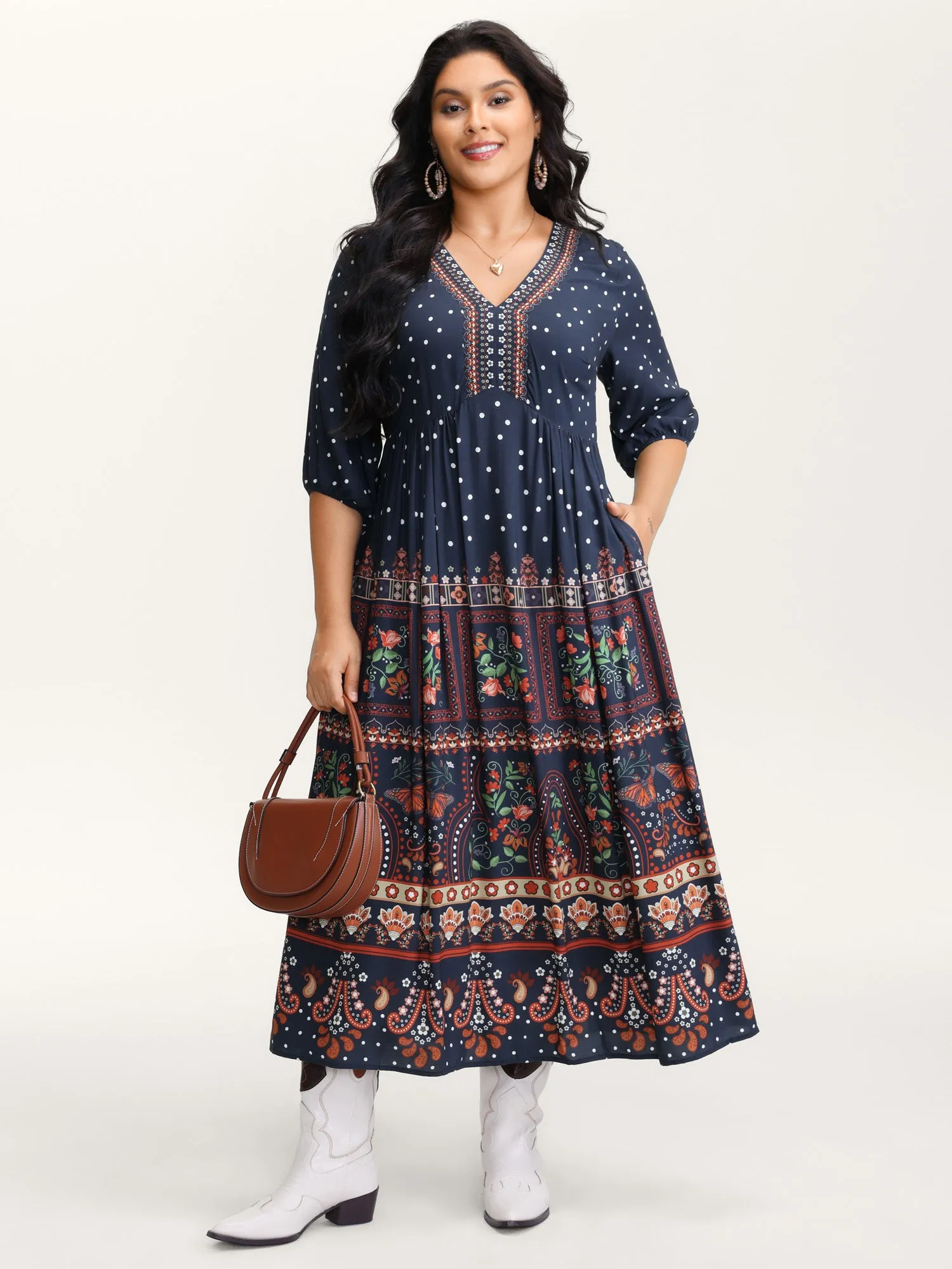 Boho Floral Print Pockets Contrast Maxi Dress sold by Bloomchic