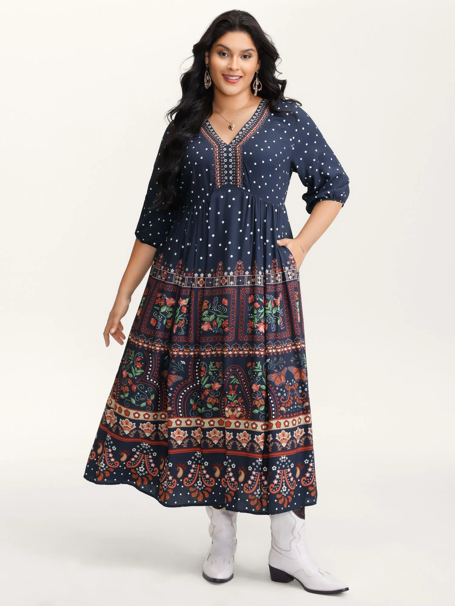 Boho Floral Print Pockets Contrast Maxi Dress sold by Bloomchic product image thumbnail 3