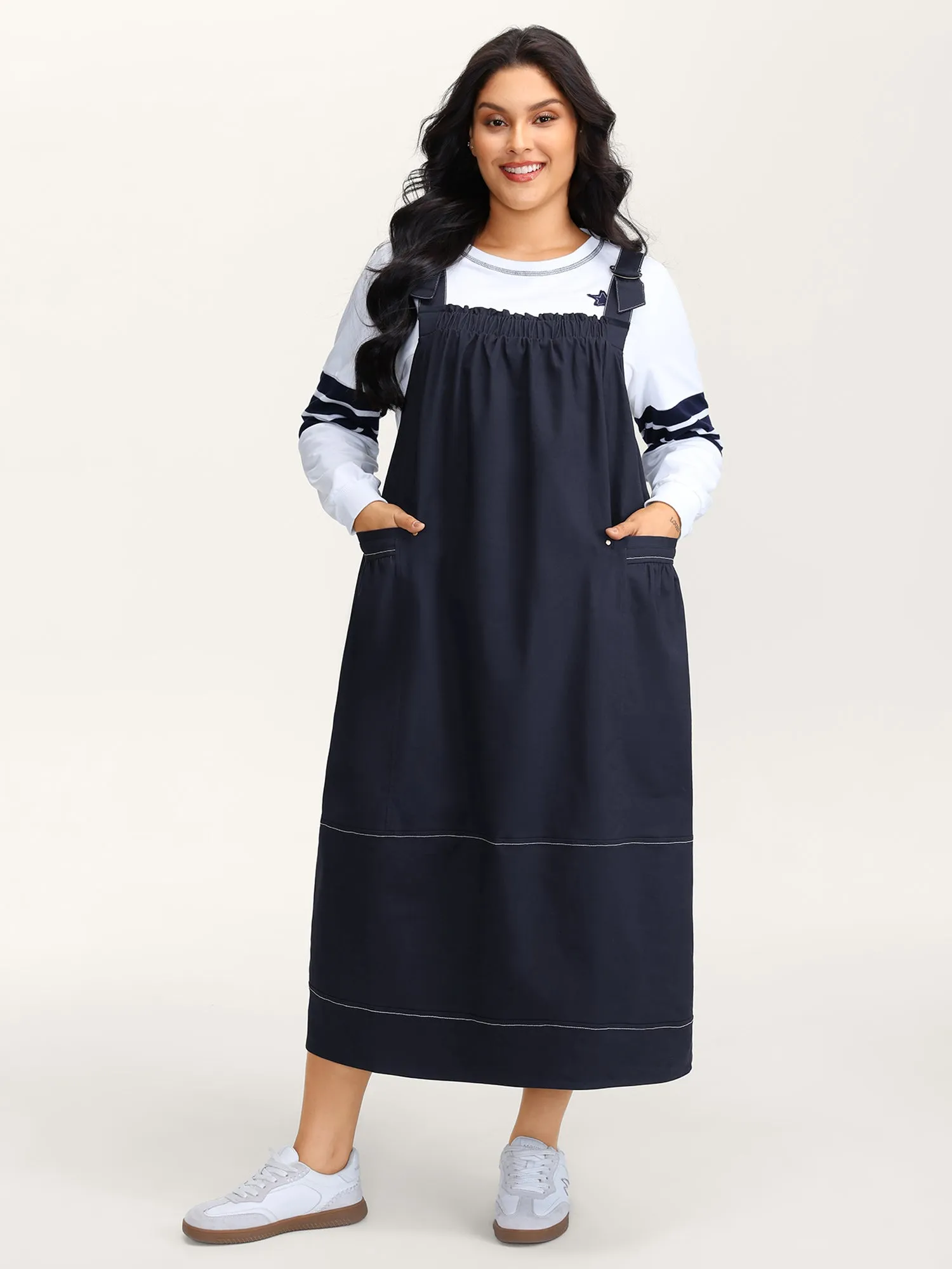 Pure Cotton Overall Adjustable Midi Dress sold by Bloomchic