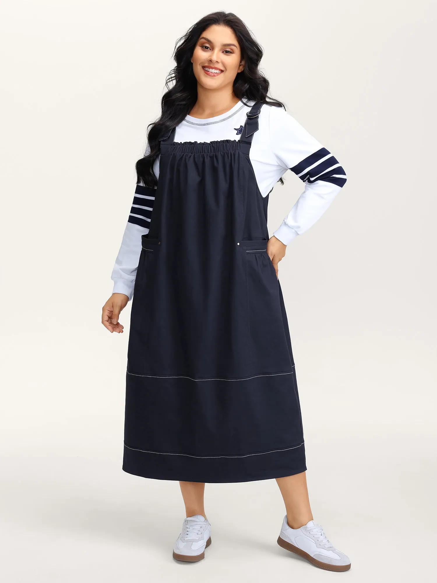 Pure Cotton Overall Adjustable Midi Dress sold by Bloomchic product image thumbnail 3