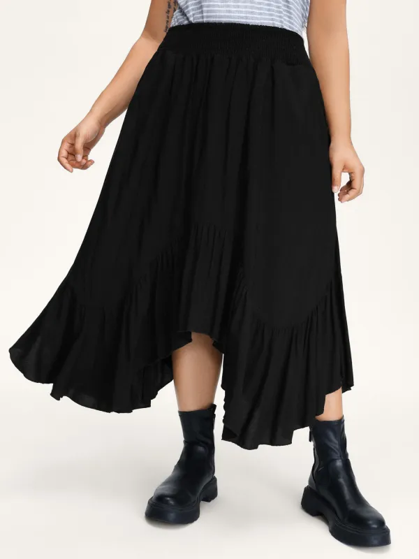 Shirred Wide Waistband Asymmetrical Skirt sold by Bloomchic