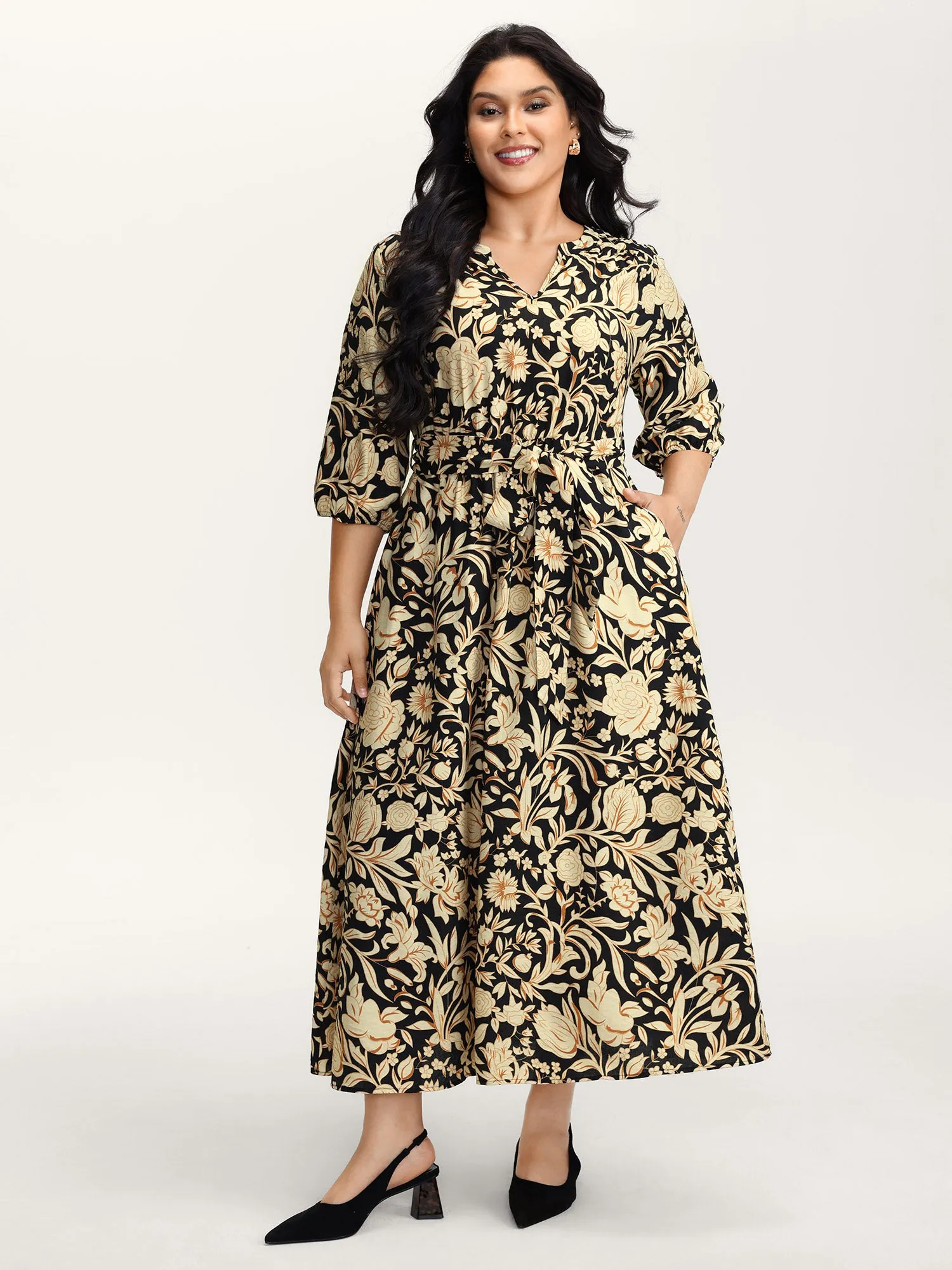 Floral Print Notched Collar Maxi Dress sold by Bloomchic