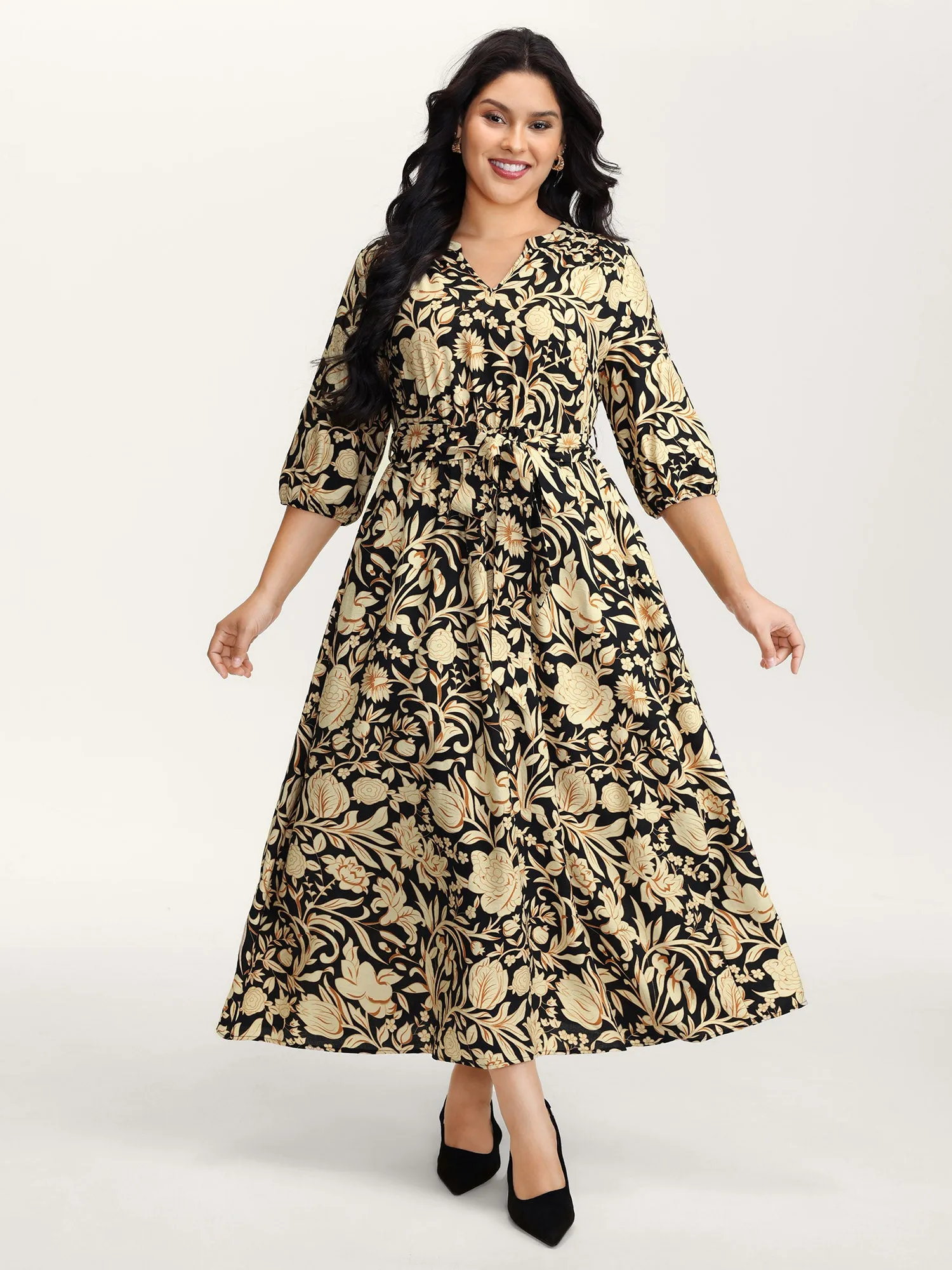 Floral Print Notched Collar Maxi Dress sold by Bloomchic product image thumbnail 3