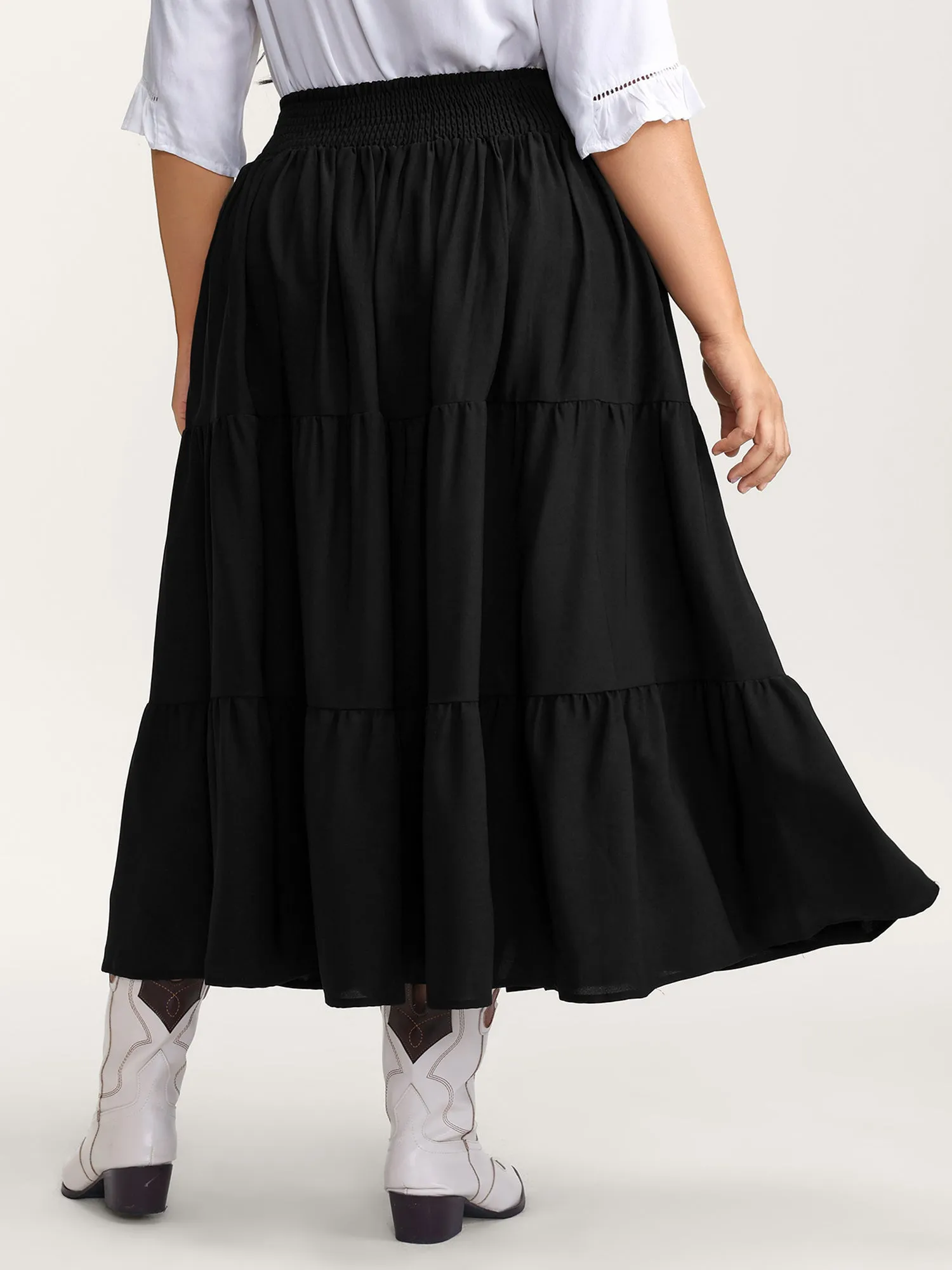 Boho Embroidered Wide Waistband Tiered Maxi Skirt sold by Bloomchic product image thumbnail 5