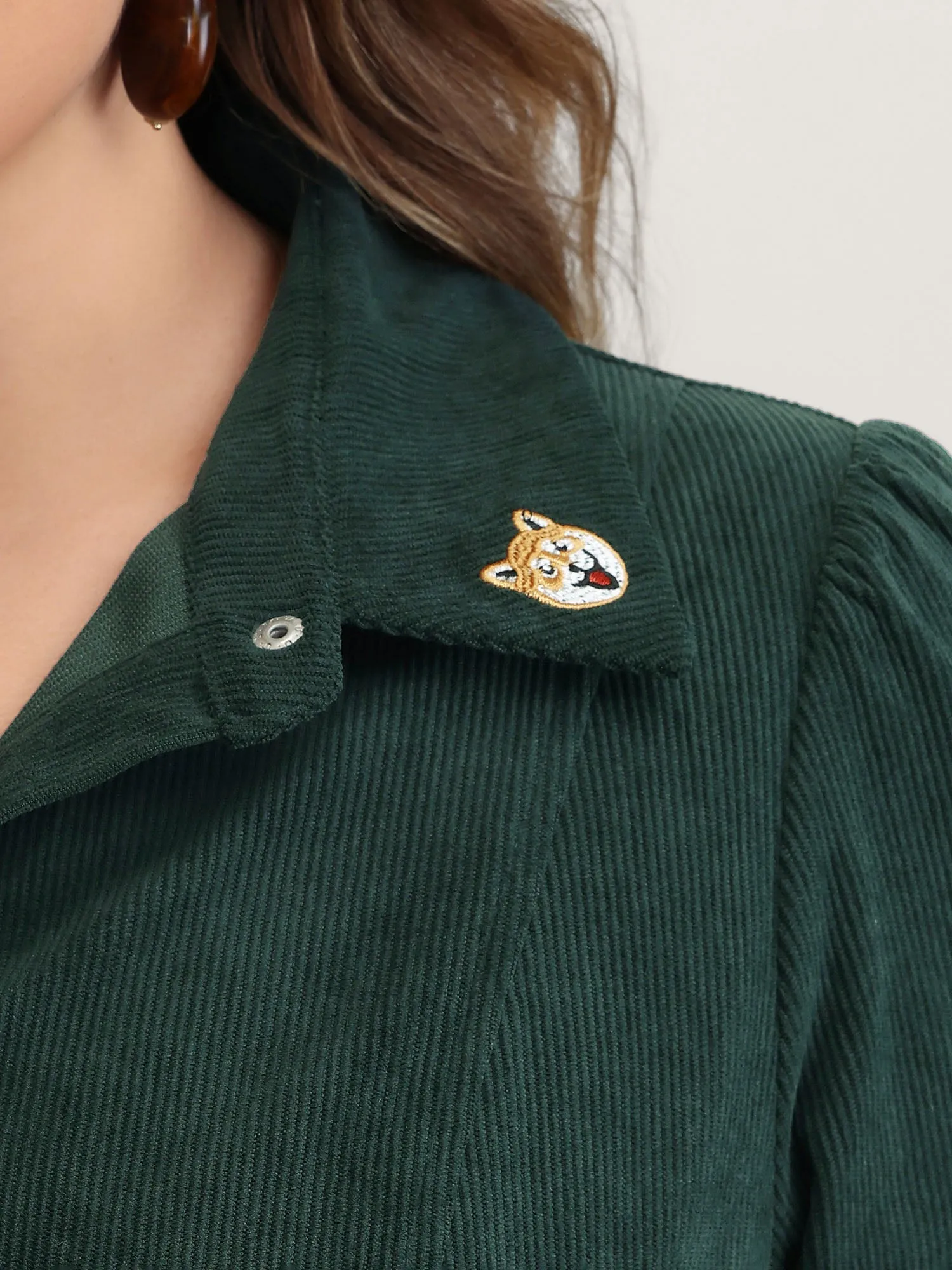 Corduroy Embroidered Midi Shirt Dress sold by Bloomchic product image thumbnail 4