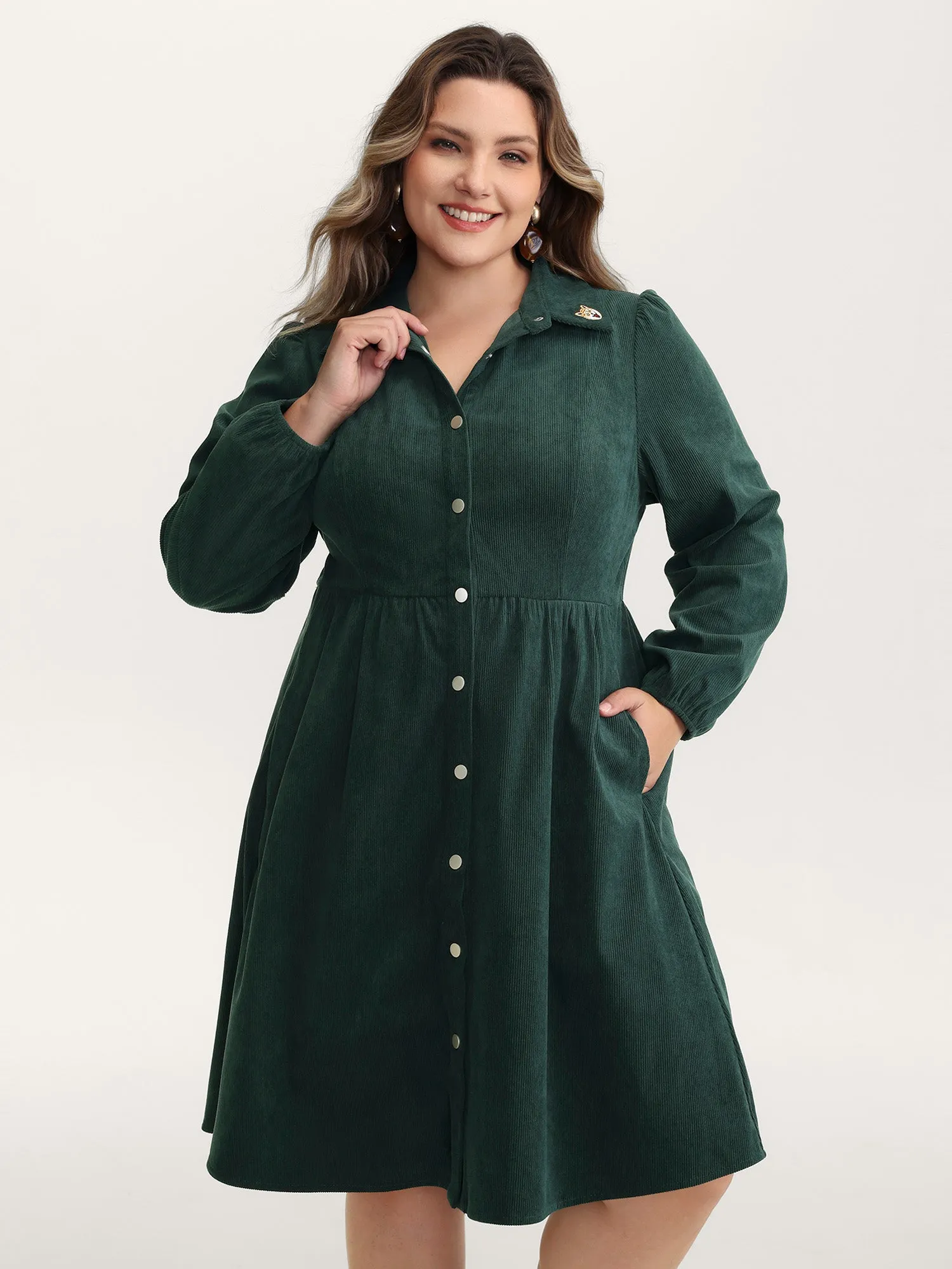 Corduroy Embroidered Midi Shirt Dress sold by Bloomchic