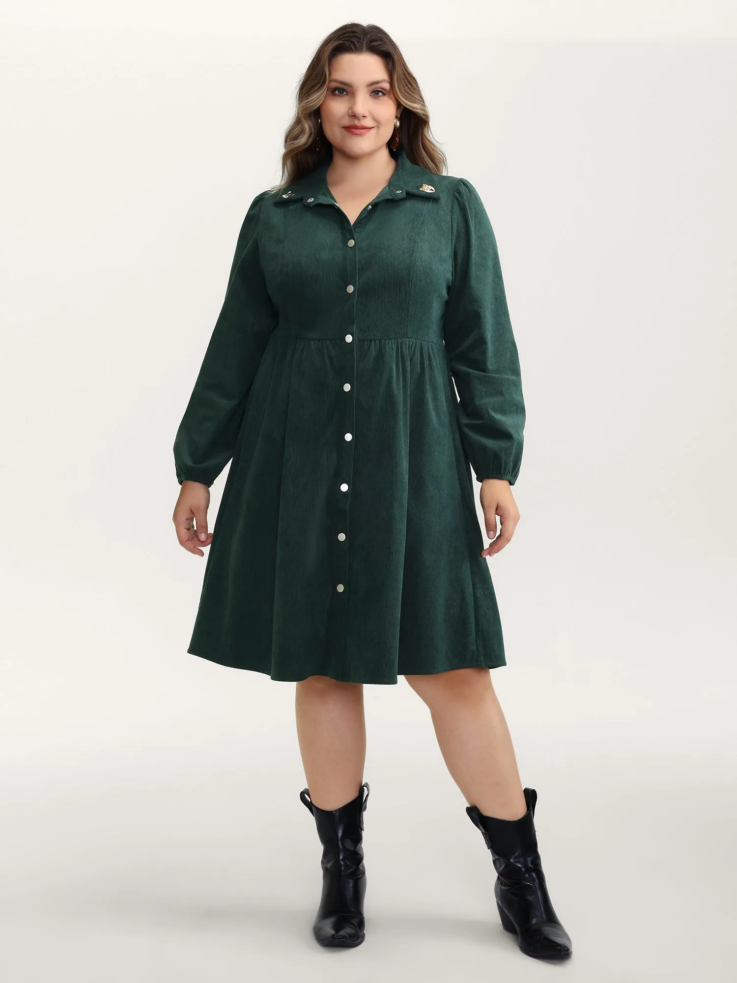 Corduroy Embroidered Midi Shirt Dress sold by Bloomchic product image thumbnail 3