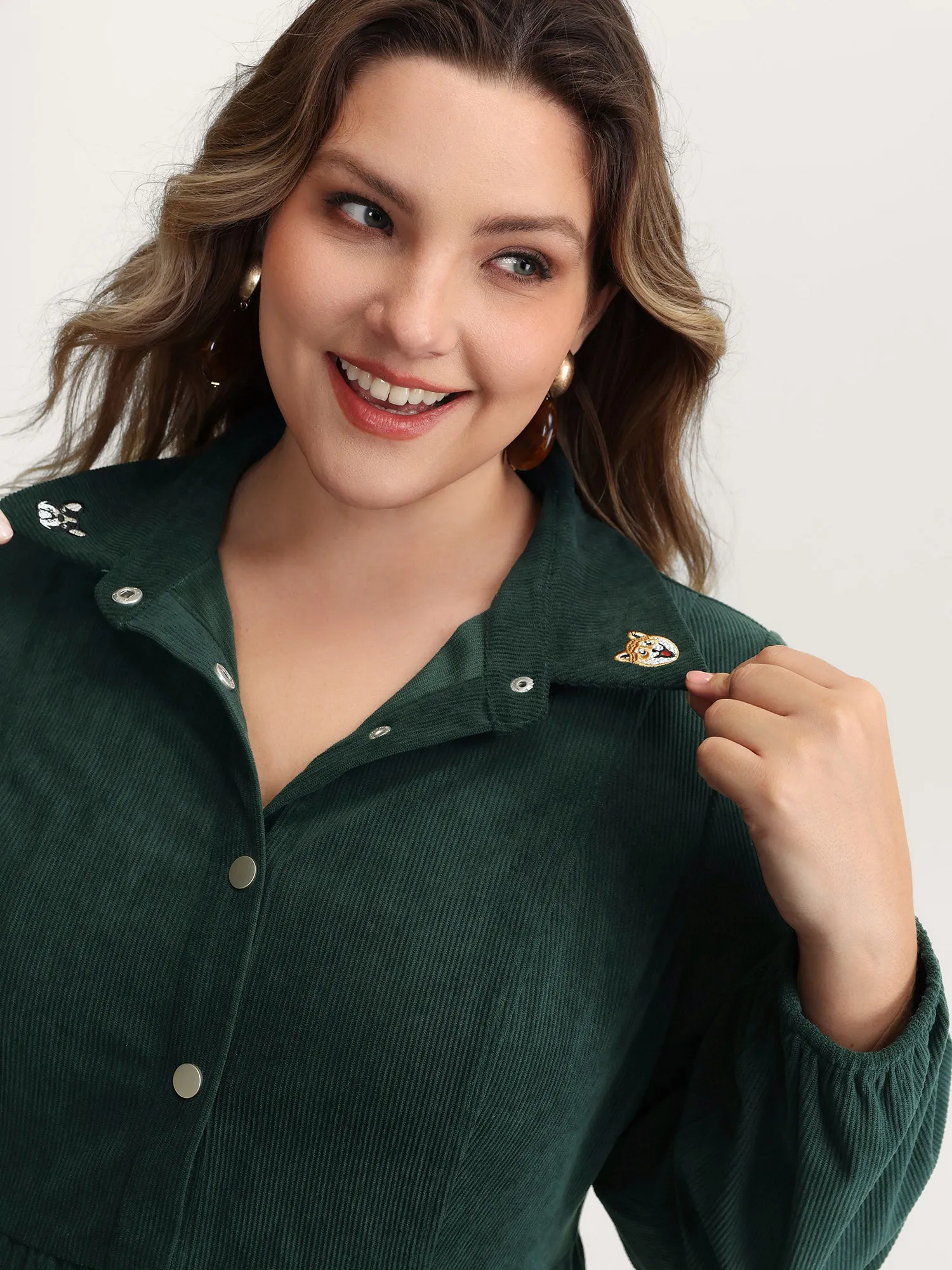 Corduroy Embroidered Midi Shirt Dress sold by Bloomchic product image thumbnail 2