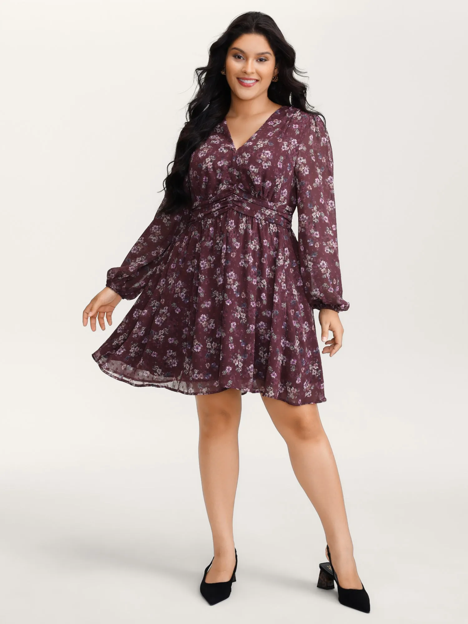 Floral Print Pleated Waist Mini Dress sold by Bloomchic product image thumbnail 3