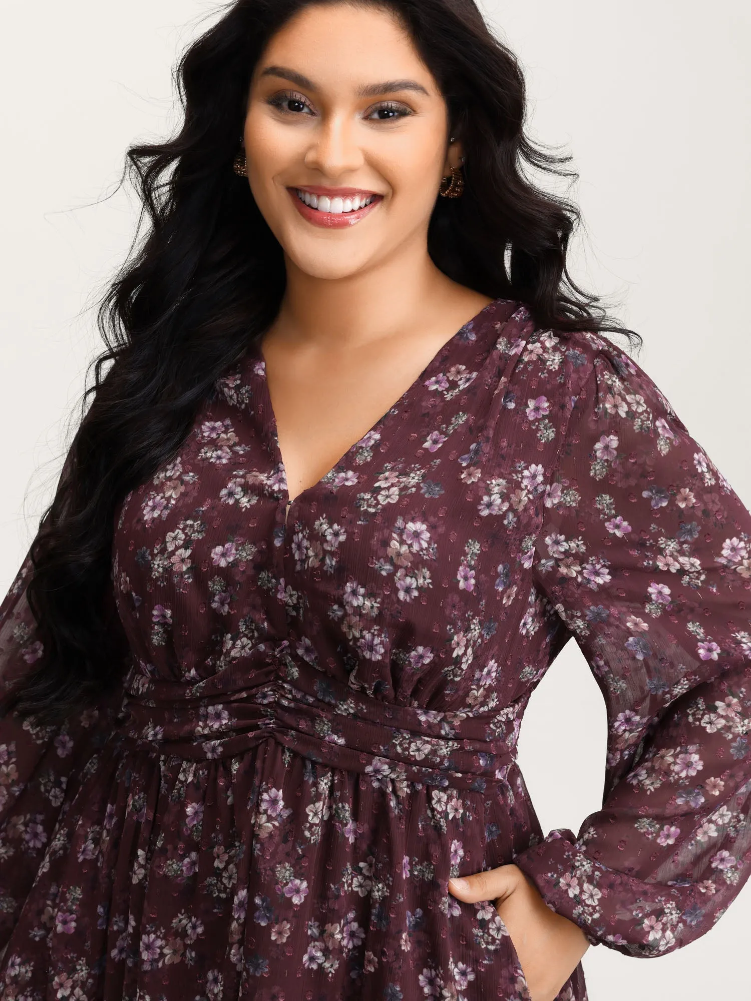 Floral Print Pleated Waist Mini Dress sold by Bloomchic product image thumbnail 2