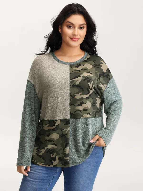 Camouflage Block Print Contrast T-Shirt sold by Bloomchic