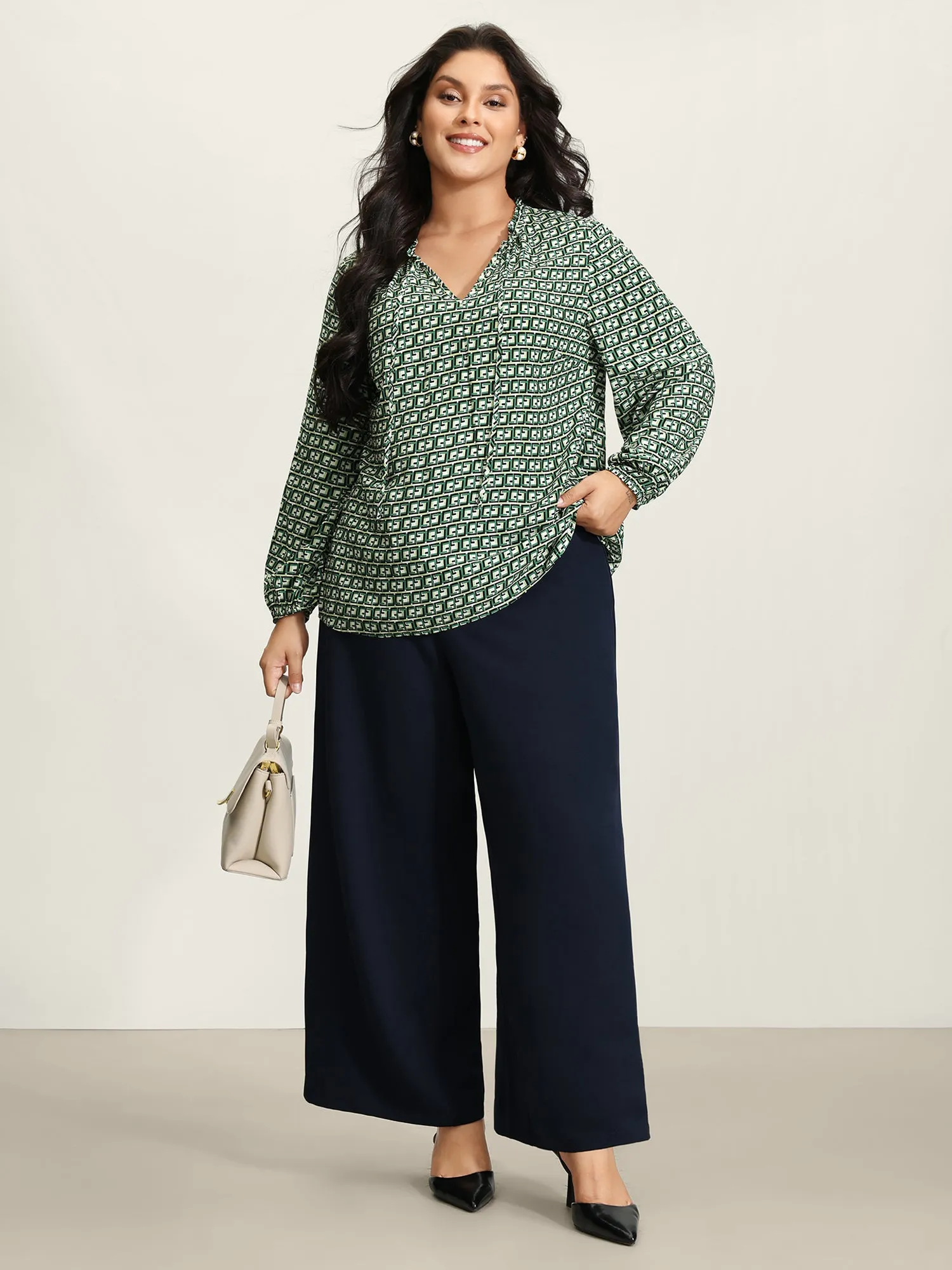 Geometric Print Neck-Tie Relaxed-Fit Blouse sold by Bloomchic product image thumbnail 3