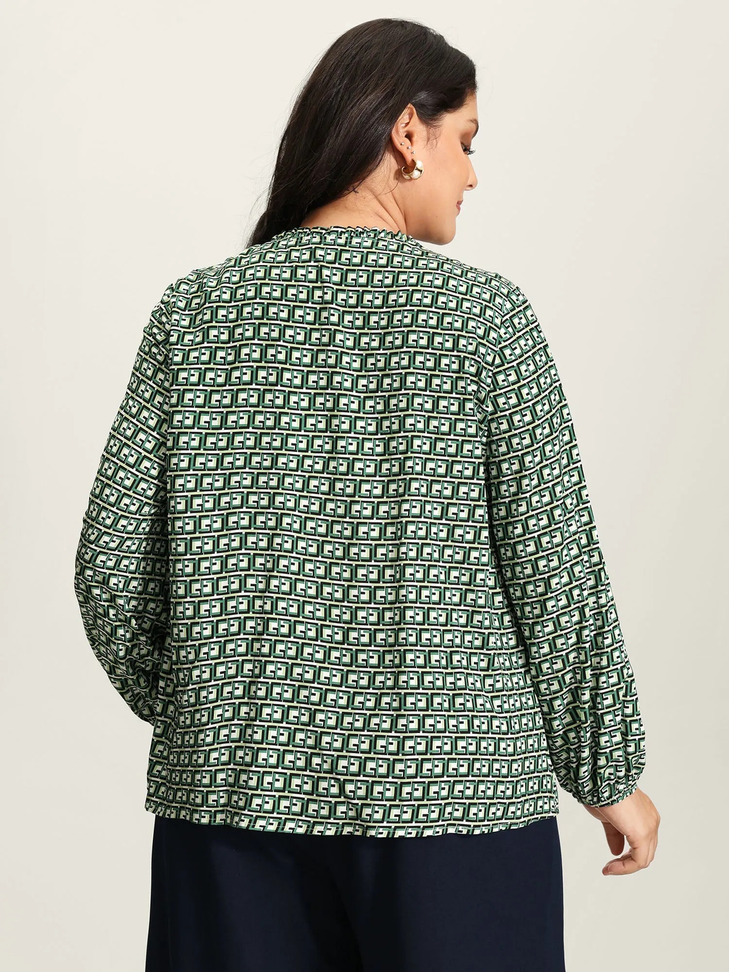 Geometric Print Neck-Tie Relaxed-Fit Blouse sold by Bloomchic product image thumbnail 4