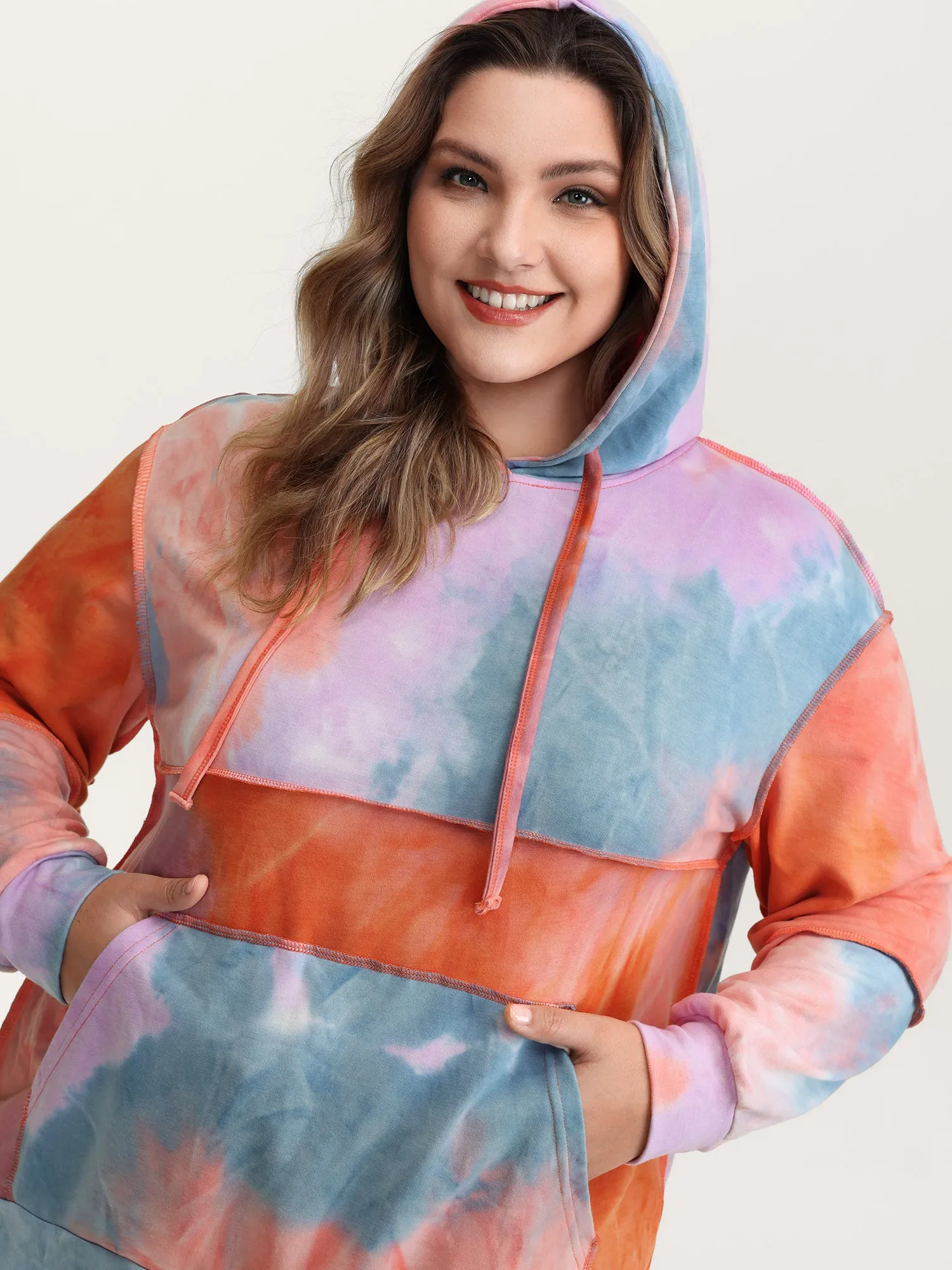 Colorful Relaxed-Fit Pockets Hoodie sold by Bloomchic