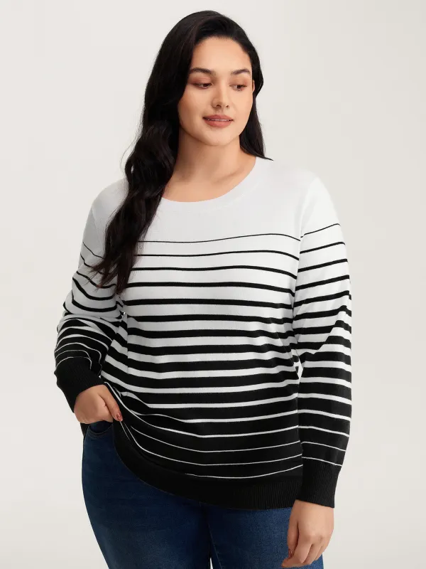 Stripes Color Contrast Round Neck Pullover sold by Bloomchic