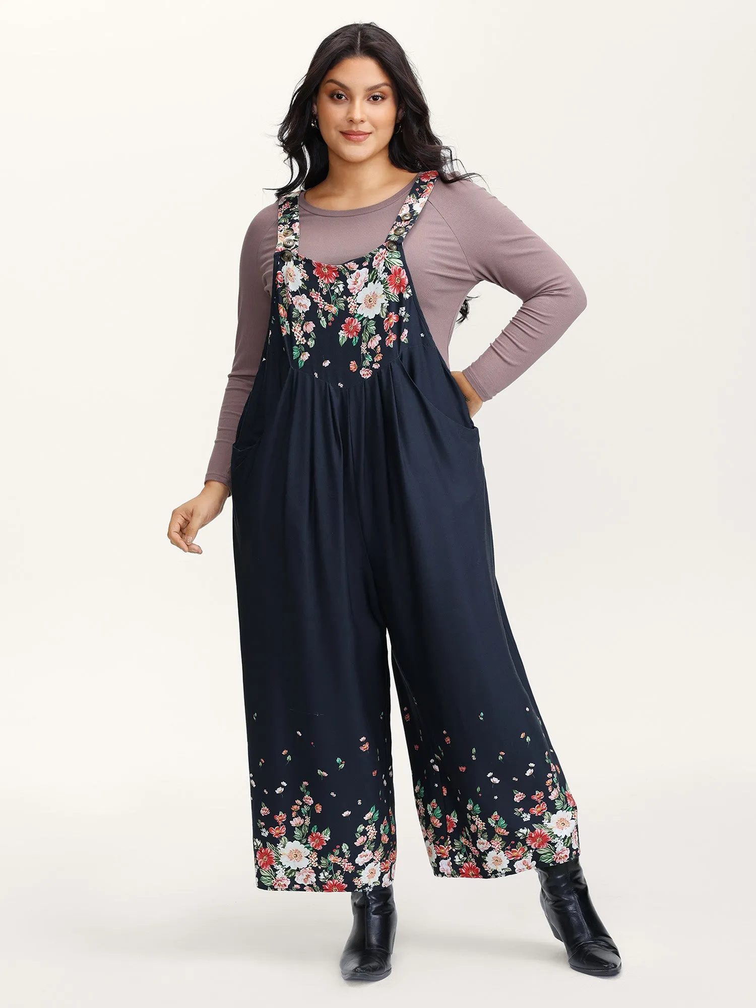 Floral Print Pockets Casual Jumpsuit sold by Bloomchic product image thumbnail 3