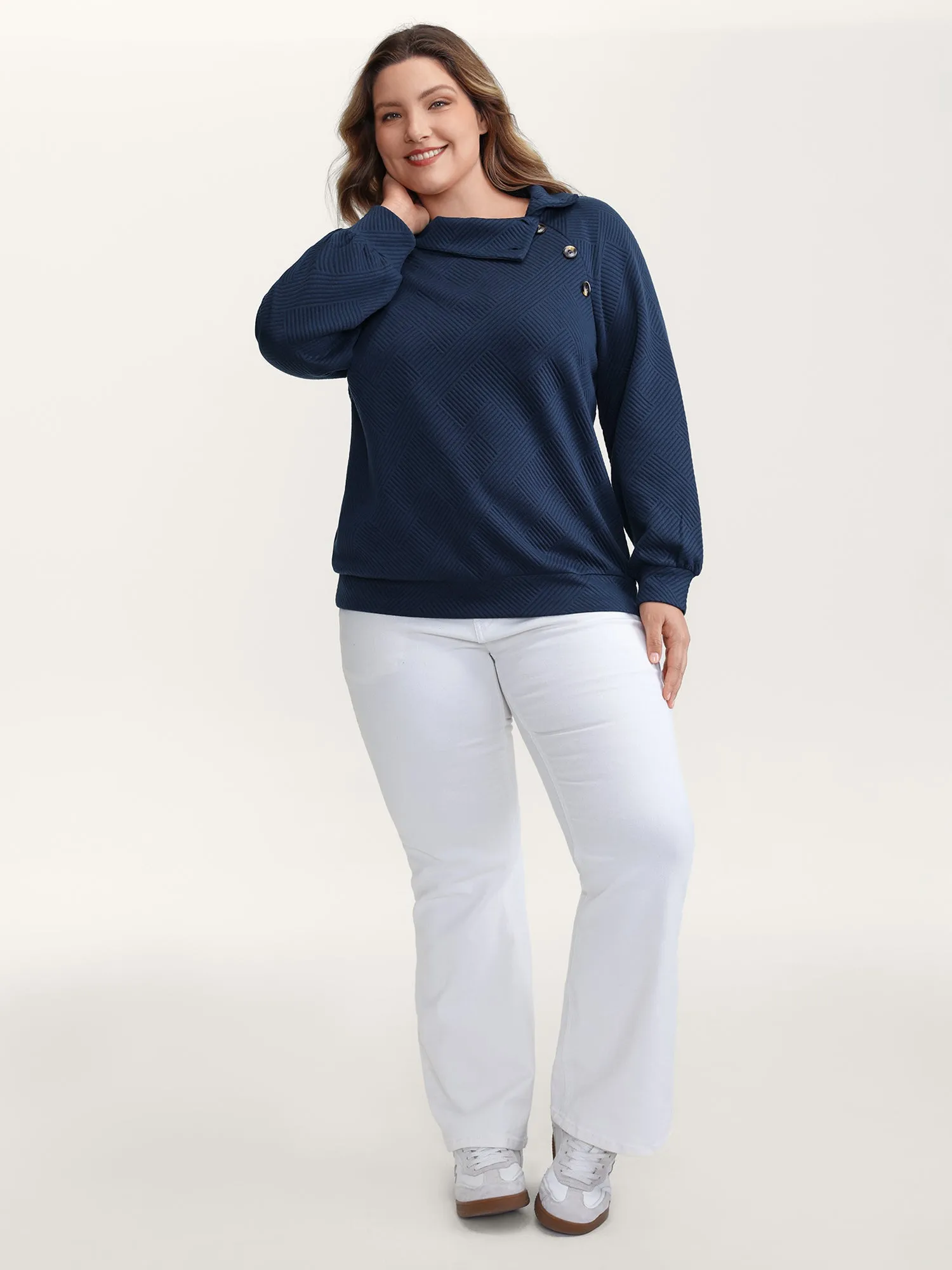 Textured Folded Collar Button Sweatshirt sold by Bloomchic product image thumbnail 3