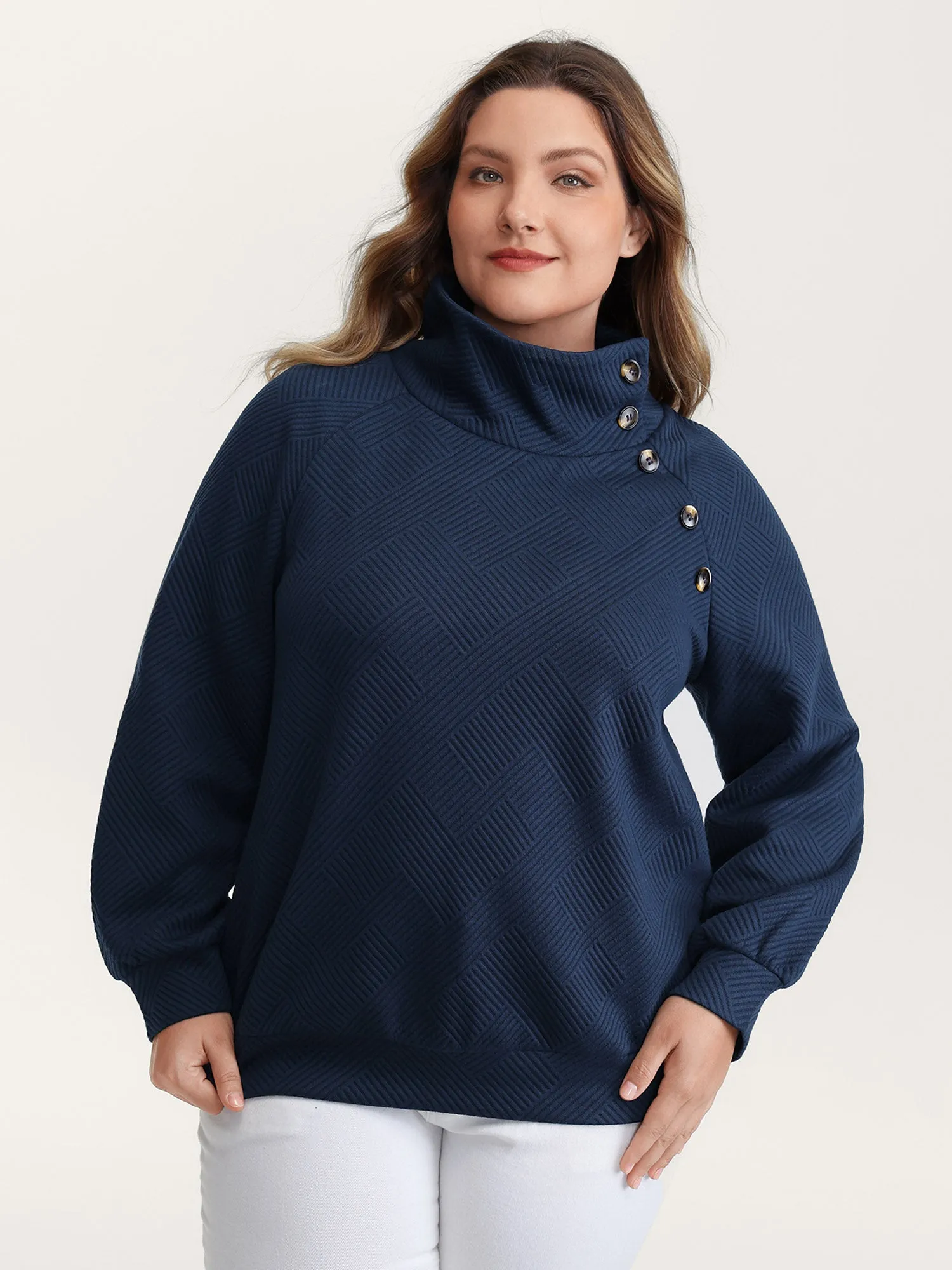 Textured Folded Collar Button Sweatshirt sold by Bloomchic product image thumbnail 4